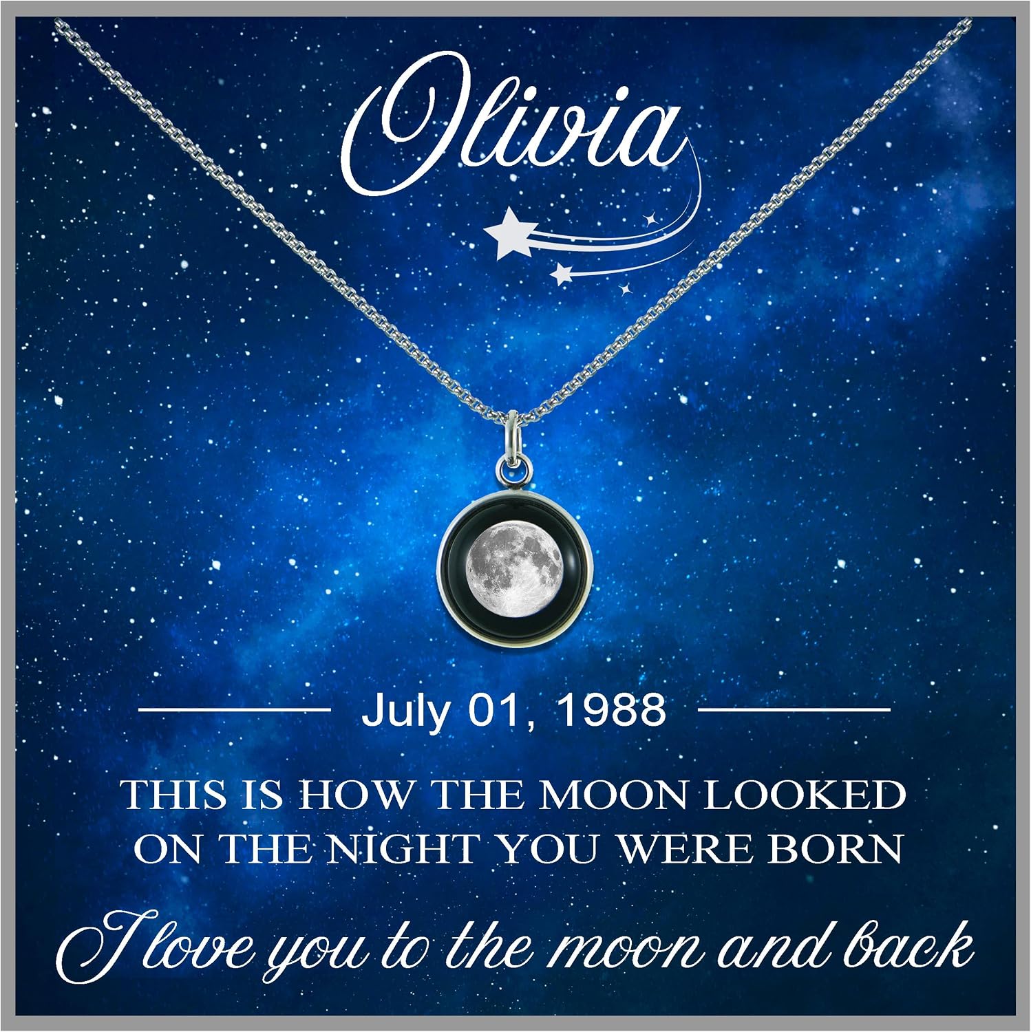 Under This Moon - Custom Moon Phase Necklace for Women – Personalized Glowing Lunar Pendant Jewelry Gift for Birthday, Anniversary, Special Date | Engraved Name Date Necklace