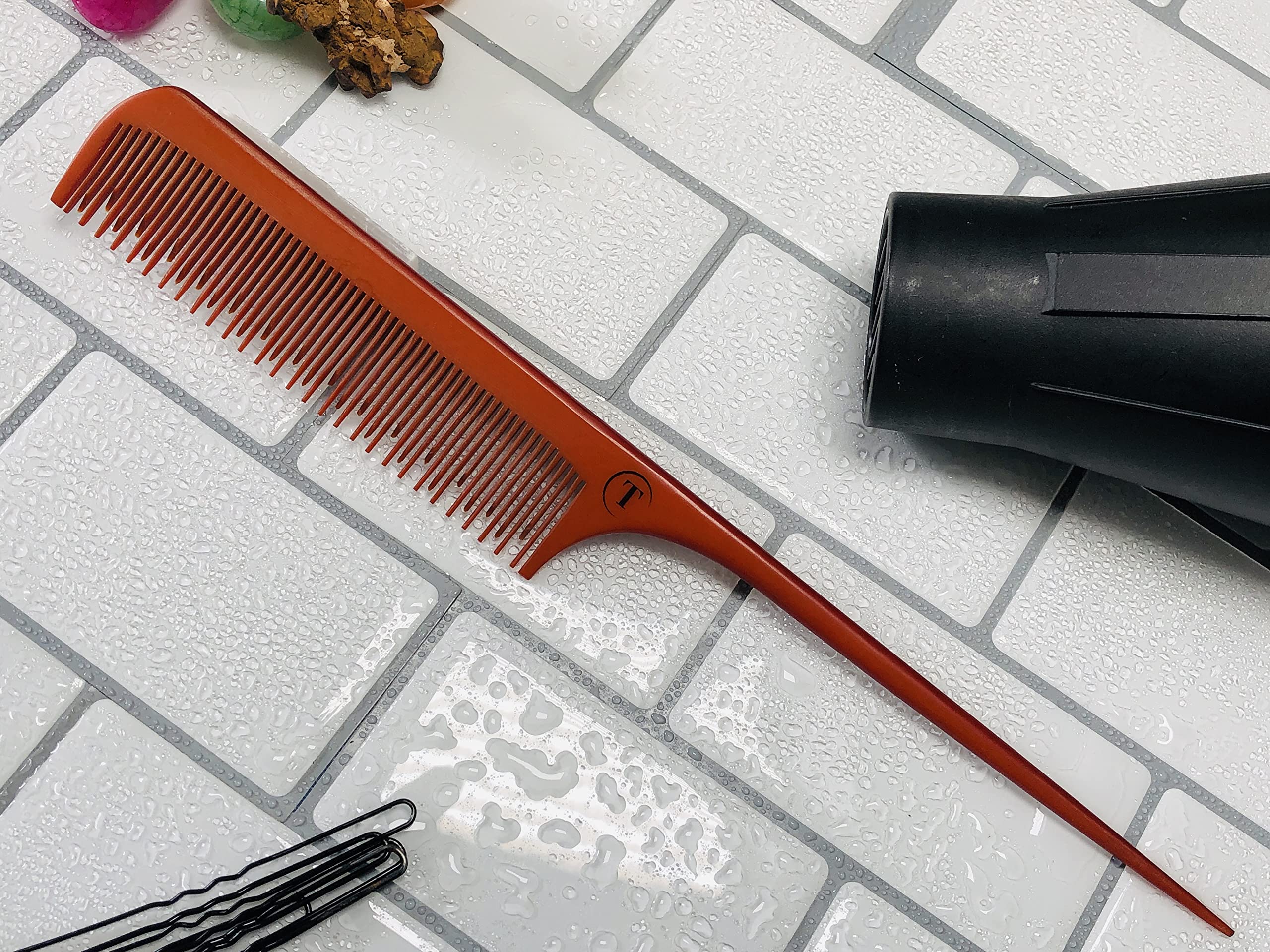 Children Hair Detangle Comb and Styling Comb for All hair type, density and texture - Tease for volume hair, In Shower detangling Heat Protector, Healthy hair, Natural Texture comb with tail