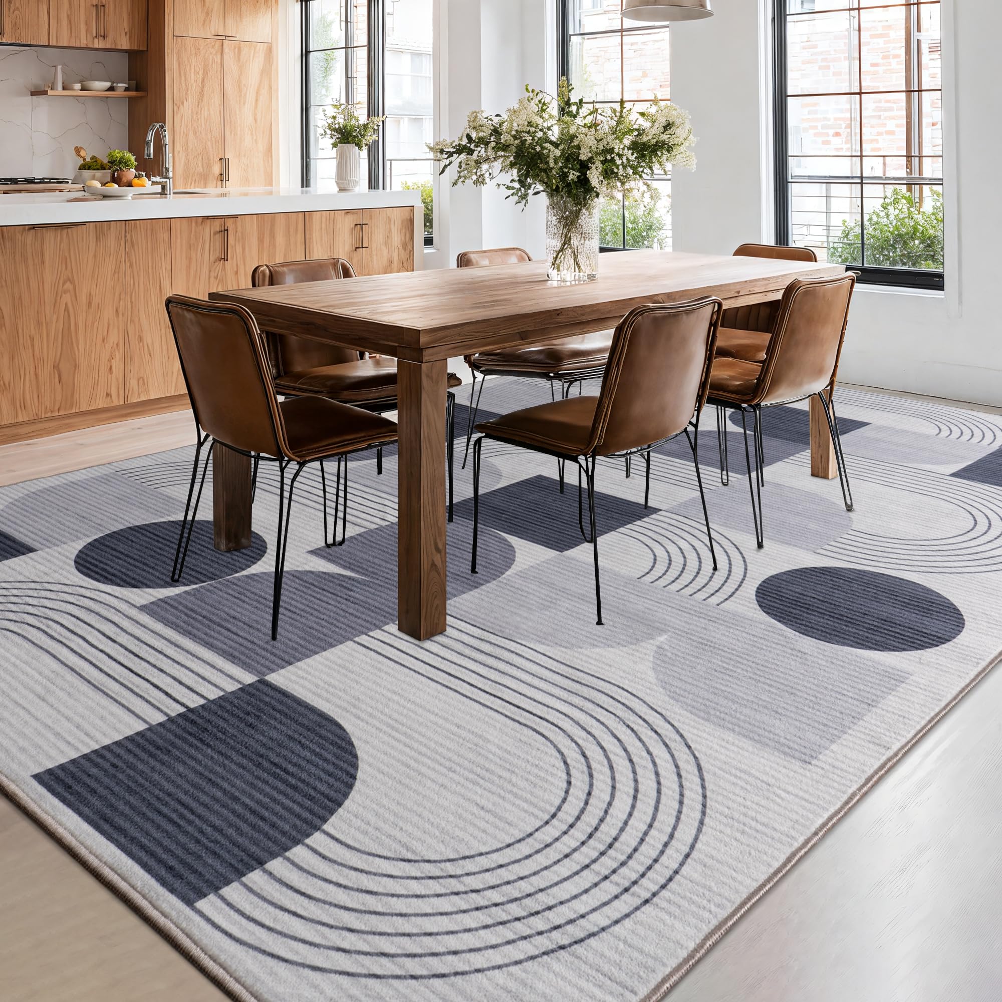 Abstraktem Waschbarer Teppich Wohnzimmer, 200x230 cm Anthrazit | Groß Muster Kurzflor Teppich, Wohnzimmerteppich Bettvorleger Moderne Carpet für Schlafzimmer Büro Esszimmer Küche Läufer
