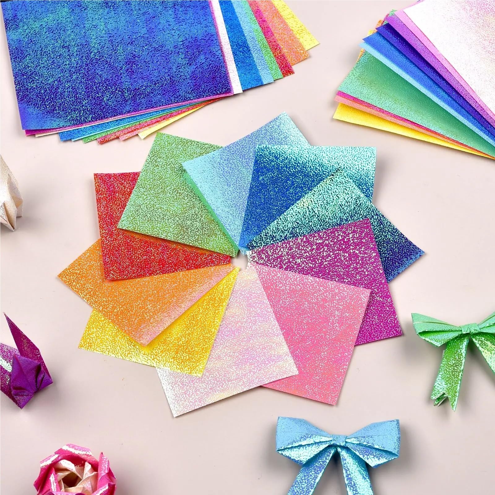 100 Stück Mix Perlglanzpapier Buntes Glitzer Origami Kinder Handgefertigte Materialien DIY Scrapbooking Faltbastelpapier Quadrat Für Handgefertigte Dekorationen(15x15cm)