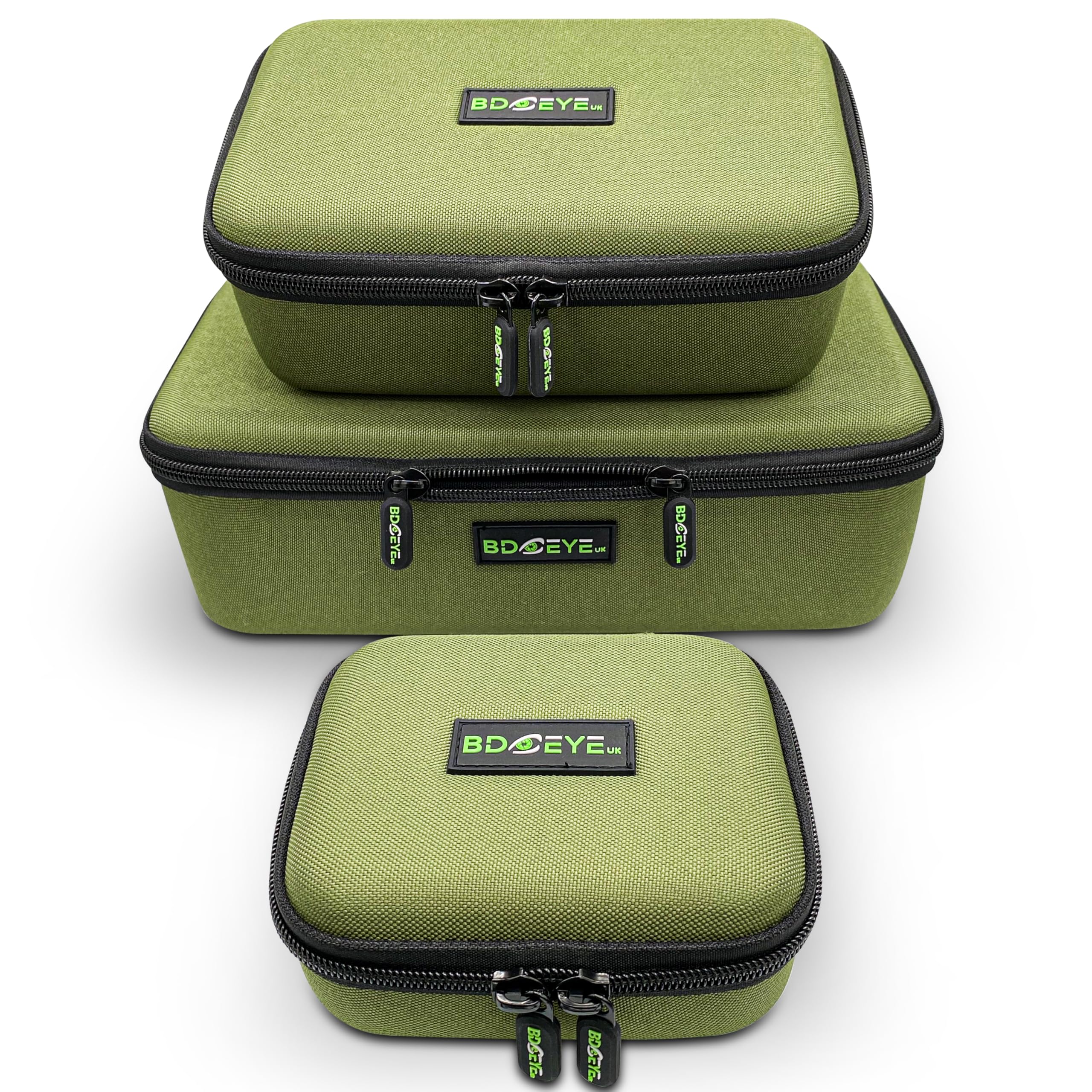 BD EYE UK 3-Pack EVA Fishing Tackle Storage Cases – Heavy-Duty Zip, Mesh Pocket – Waterproof Gear Organiser Boxes – Small/Medium/Large – Ideal for Lures, Tools & Accessories