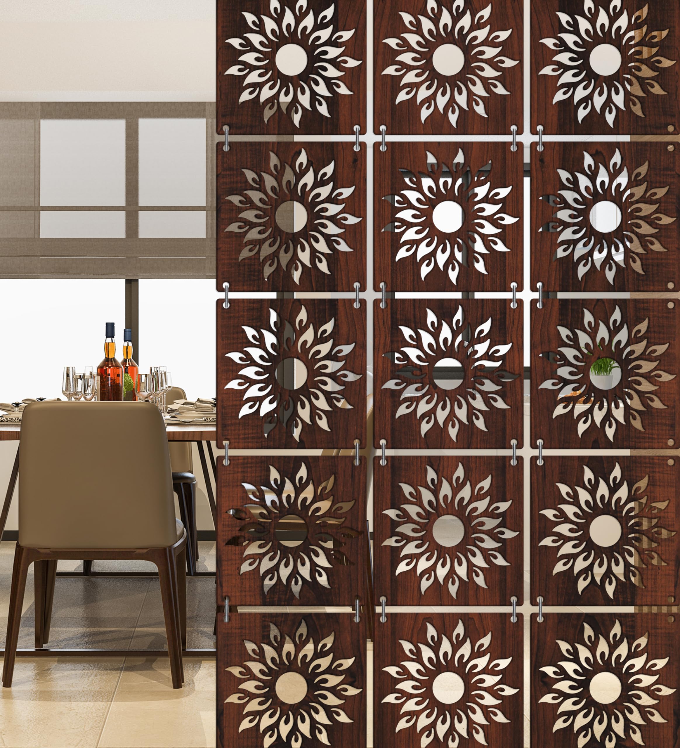 RANDOM 12Pcs Wooden Partition for Living Room, Hanging Modern Room Divider Panel for Home, Bedroom, Office (11.5" x 11.5" x 12 Panels)-image-48
