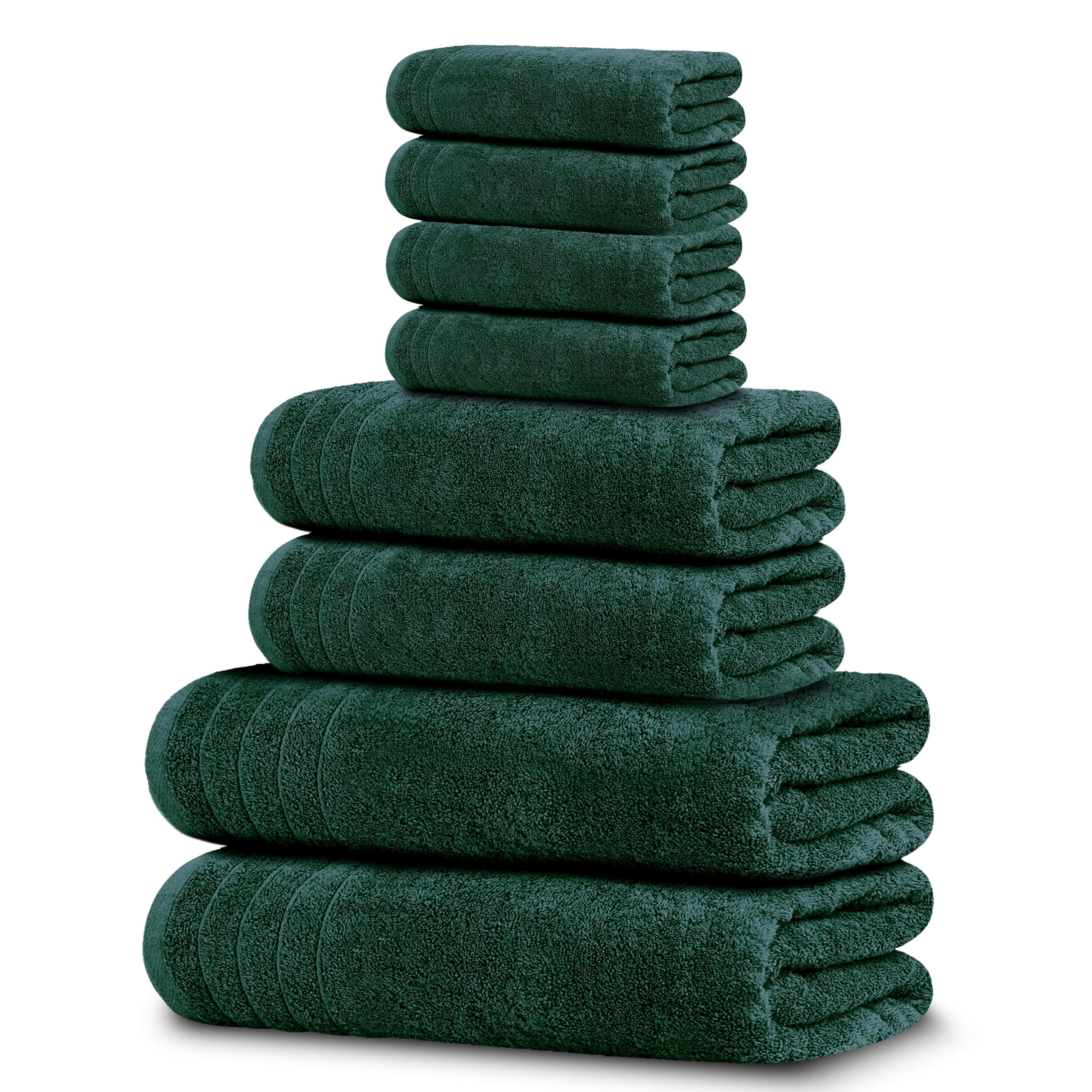 Tens Towels Pack of 8 Towels Set, 2 Extra Large Bath, 2 Hand, 4 Washcloths, 100% Cotton, Lighter Weight, Quicker to Dry, Super Absorbent, Perfect for Bathroom, Hunter Green