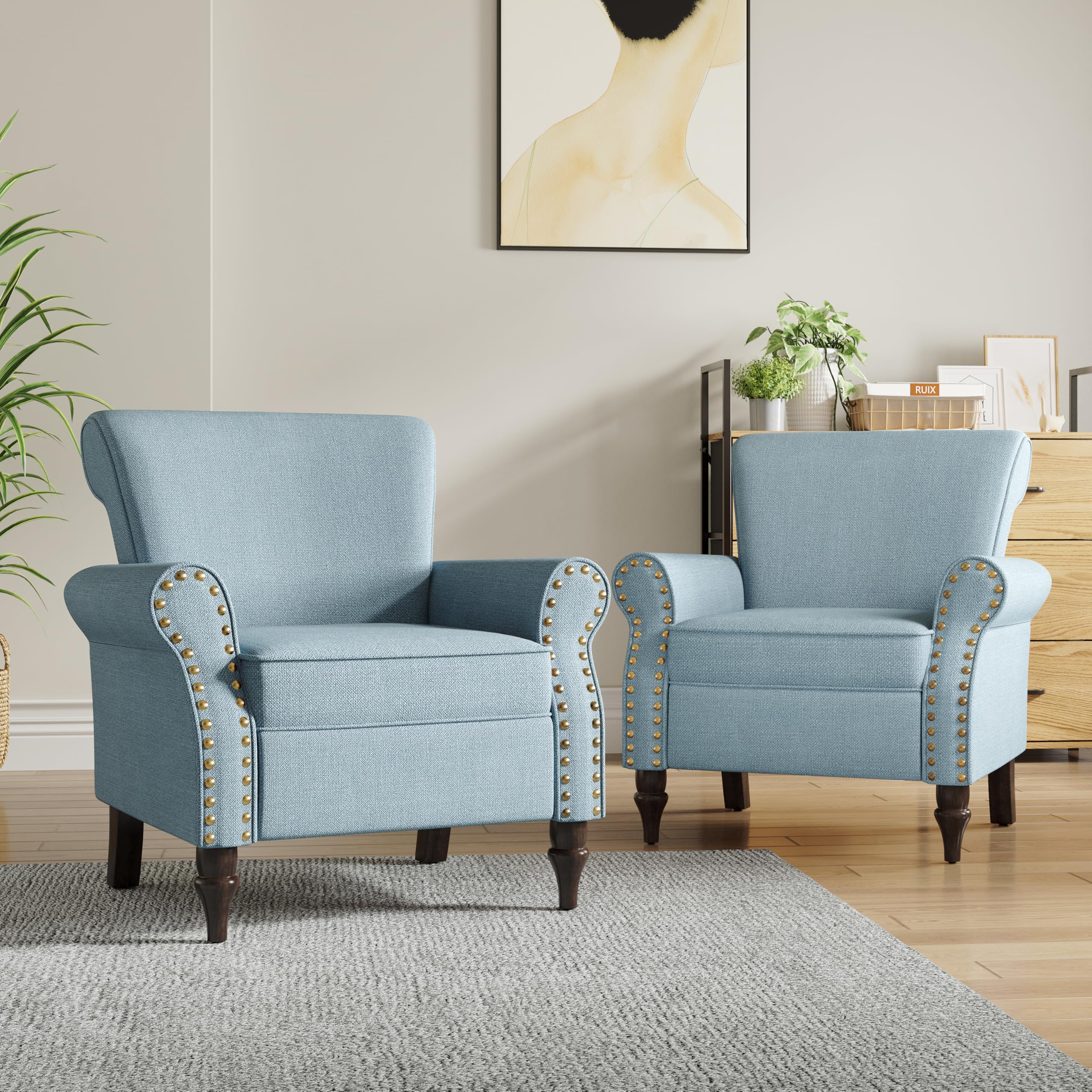 DREAMSIDEA Accent Chair, Upholstered Armchair with High Resilience Sponge & Wood Legs, Mid-Century Modern Comfy Single Sofa Reading Chairs for Living