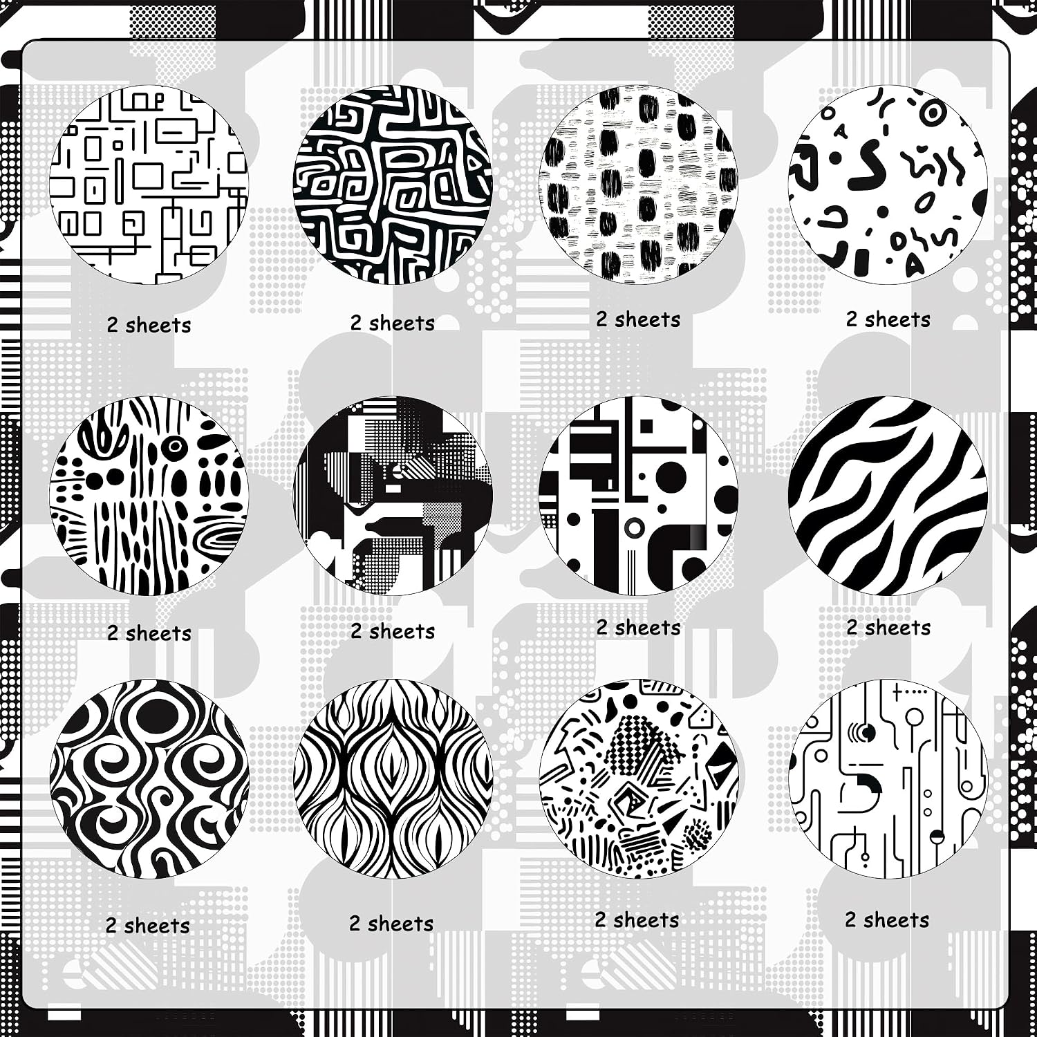 24 Sheets Black White Doodle Pattern Scrapbook Paper 12x12 Doodle Scrapbook Specialty Paper Black White Hand-Drawn Style Double-Sided Cardstock Pack for Scrapbooking Background Card Making Origami DIY