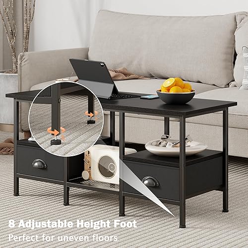 Miniatura 7 de Furologee Mesa auxiliar de 35 pulgadas con 2 cajones de almacenamiento, mesas de centro pequeñas para sala de estar, mesa central moderna con