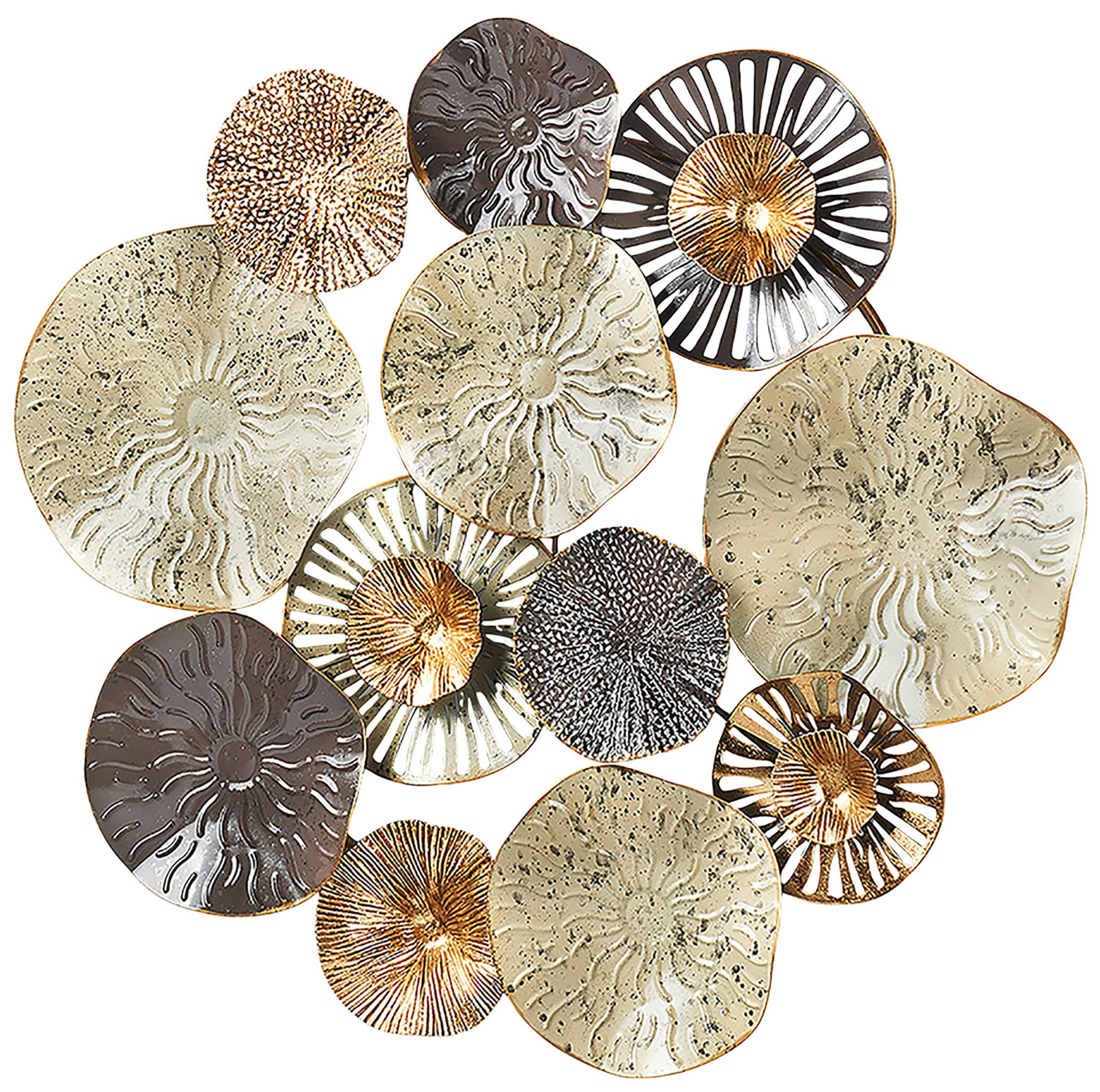 Kobolo Wandbild Wanddeko Metallbild 3D Round aus Metall 71x67x6 cm Beige