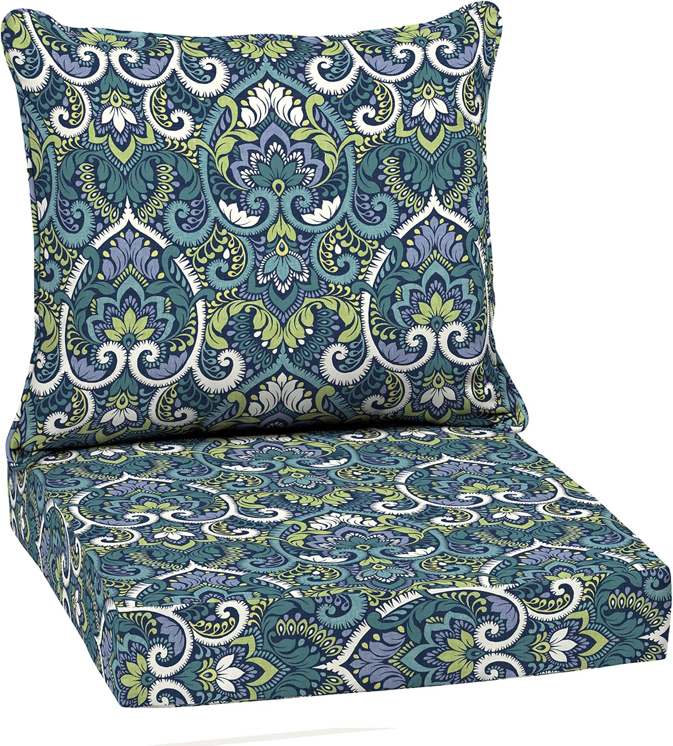 Arden Selections Outdoor Deep Seat Cushion Set, 22 x 24, Water Repellent, Fade Resistant 22 x 24, Sapphire Aurora Blue Damask