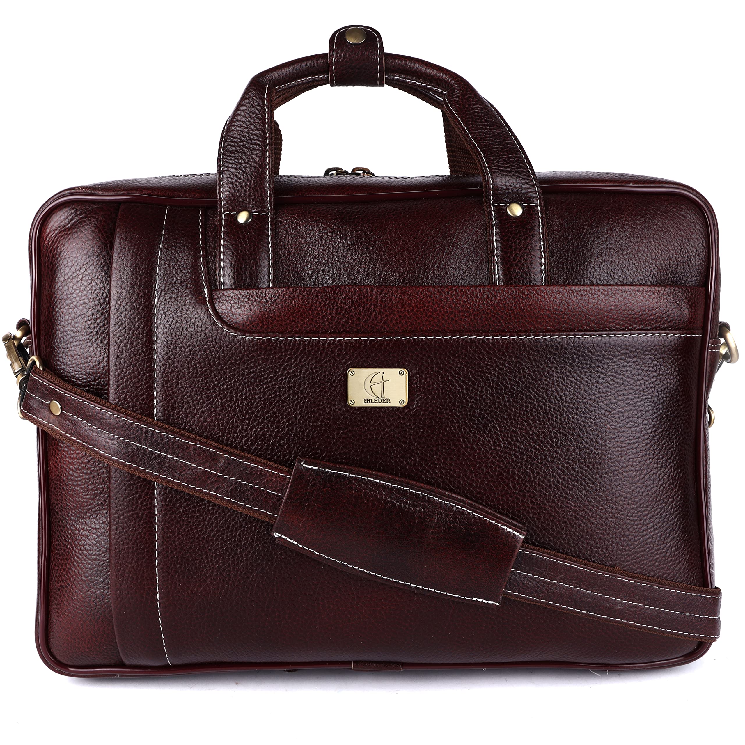 HiLeder Pure Genuine Leather Laptop Messenger Travelling Bag With Zipper Front Pocket, Brown (B0B5N7PDP6) Amazon Price History, Amazon Price Tracker