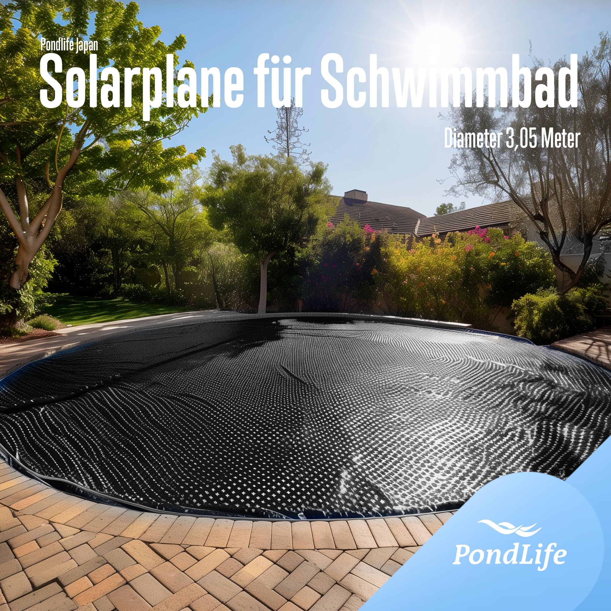 Pondlife Solarfolie schwarz rund, 400µ, Ø3,05 m, Noppenfolie Poolabdeckung zuschneidbar, Poolheizung Wärmeplane
