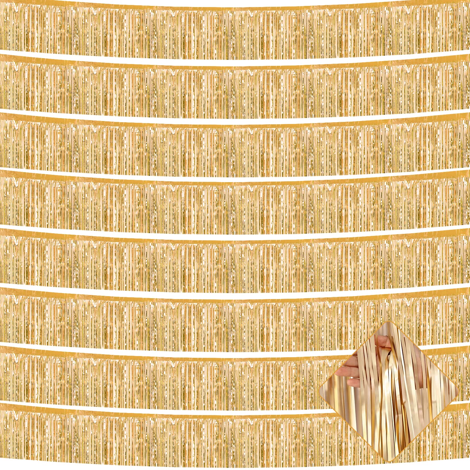 10 Pack 10 Feet Foil Fringe Garland Metallic Tinsel Streamers Banner Wall Hanging Curtain Backdrop for Parade Floats, Wedding, Disco, Birthday,