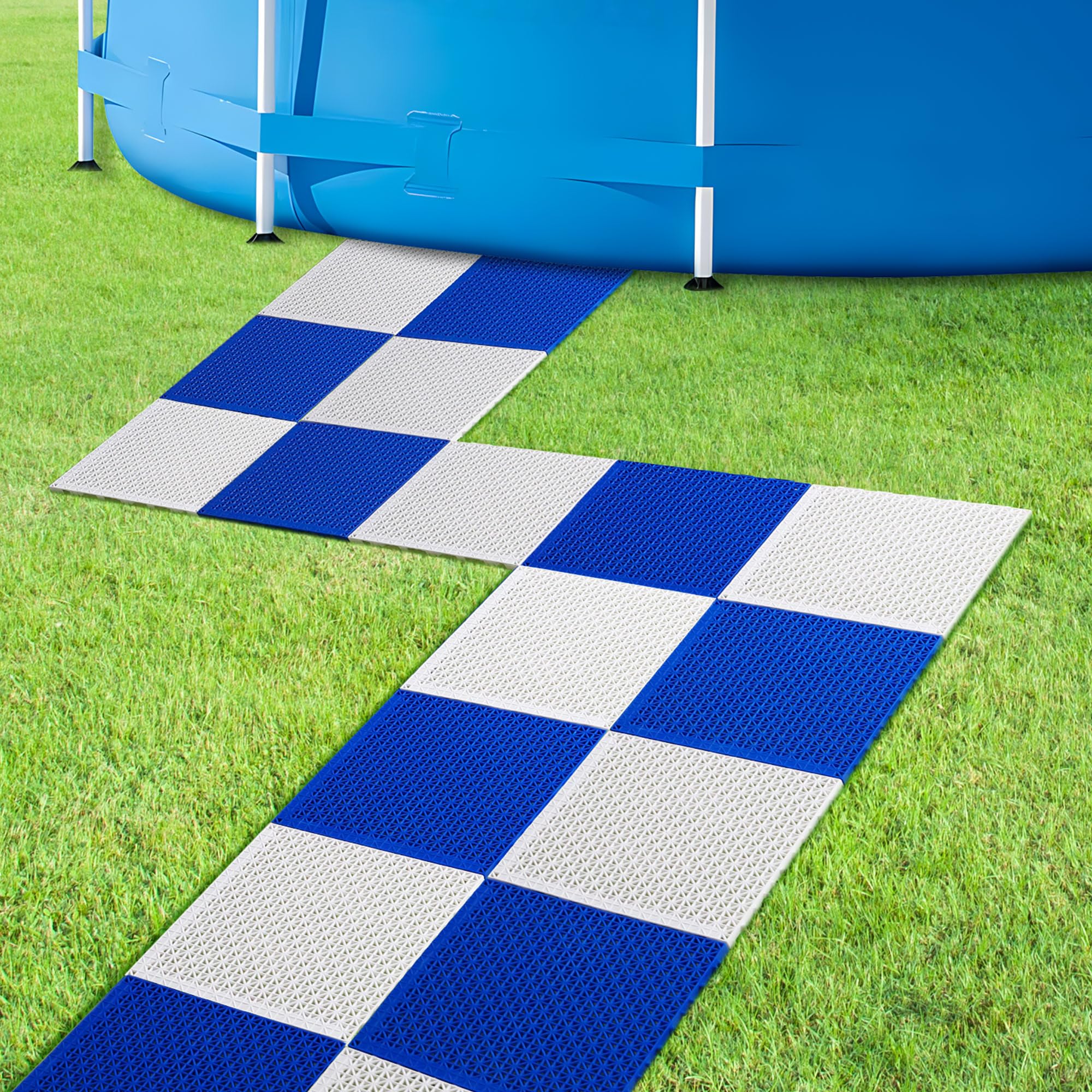 moonoom 16 Pcs Ground Pool Drainage Walkway, 10.3" x 10.3" Pool Floor Protector Mat, Non-Slip Plastic Modular Interlocking Cushion for Protecting