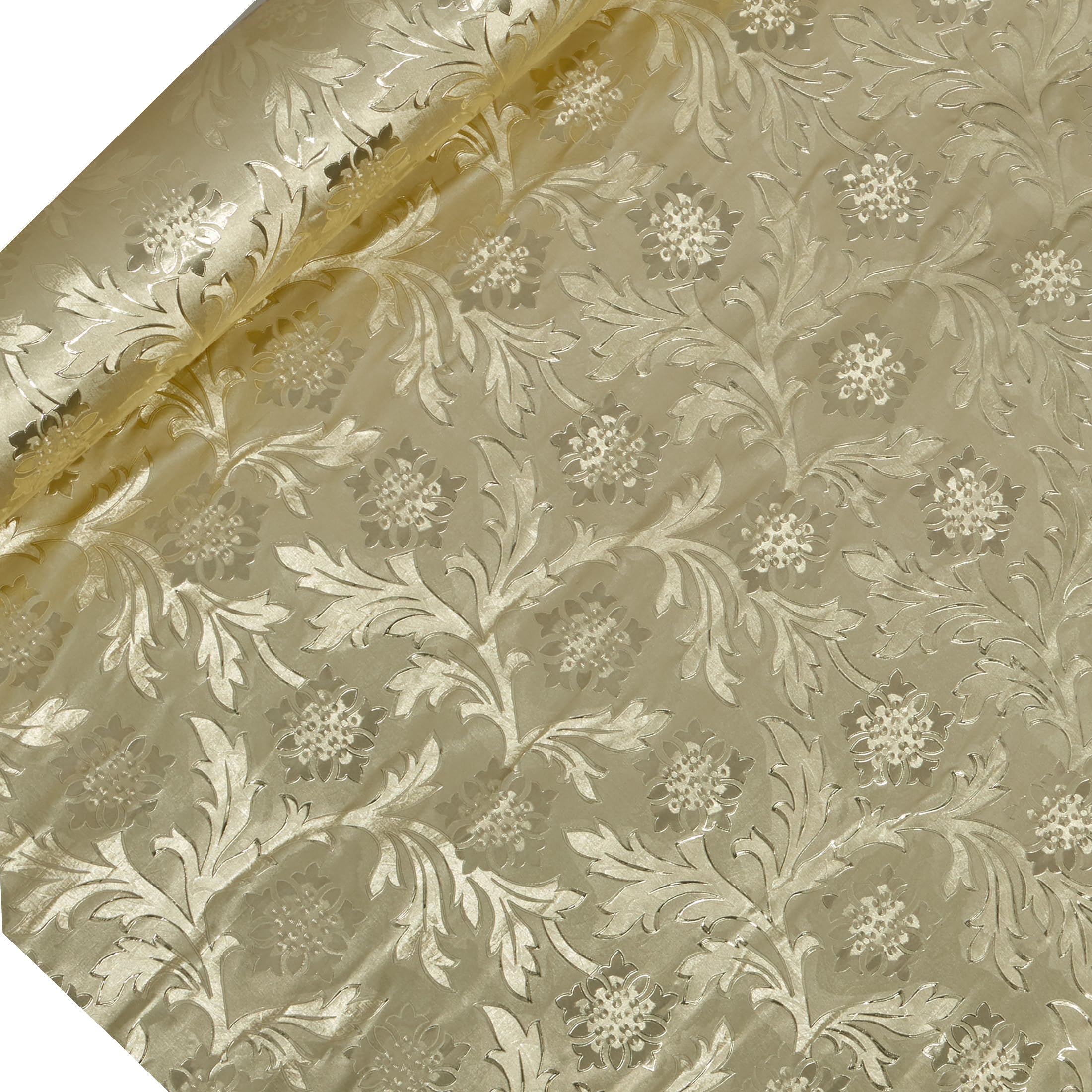 Paper Mart Champagne Floral Foil, 20 Inches by 10 Yards, Poly Lined, Embossed Flower Wrapping Paper for Bouquets, Plants, and Decor