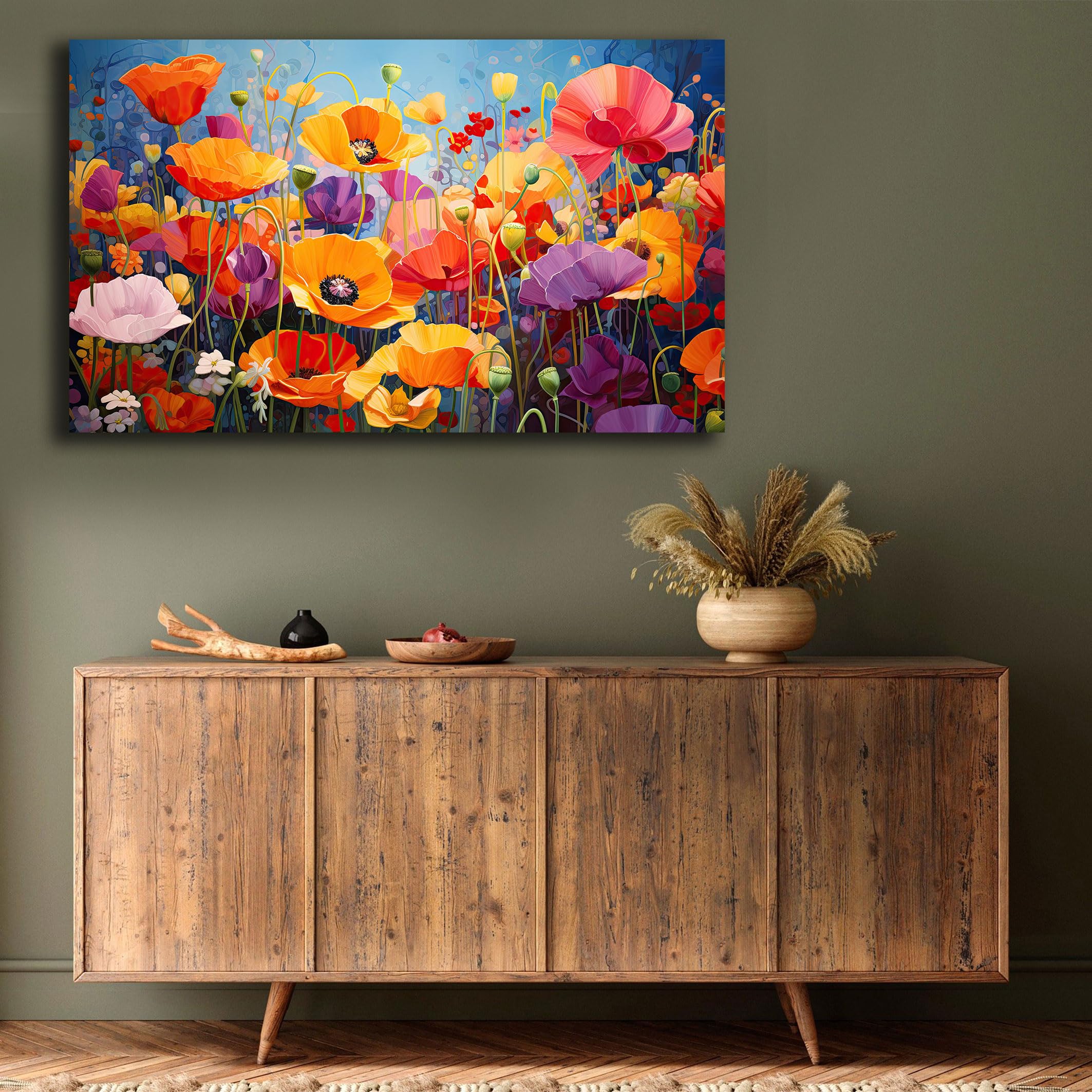 Printerland Quadro Moderno soggiorno FIORI Papavero Papaveri Astratto Quadri moderni da Parete grande Stampa su tela Canvas Decorazione Murale muro Arredo Camera da letto Salone (8, 50x100 cm)