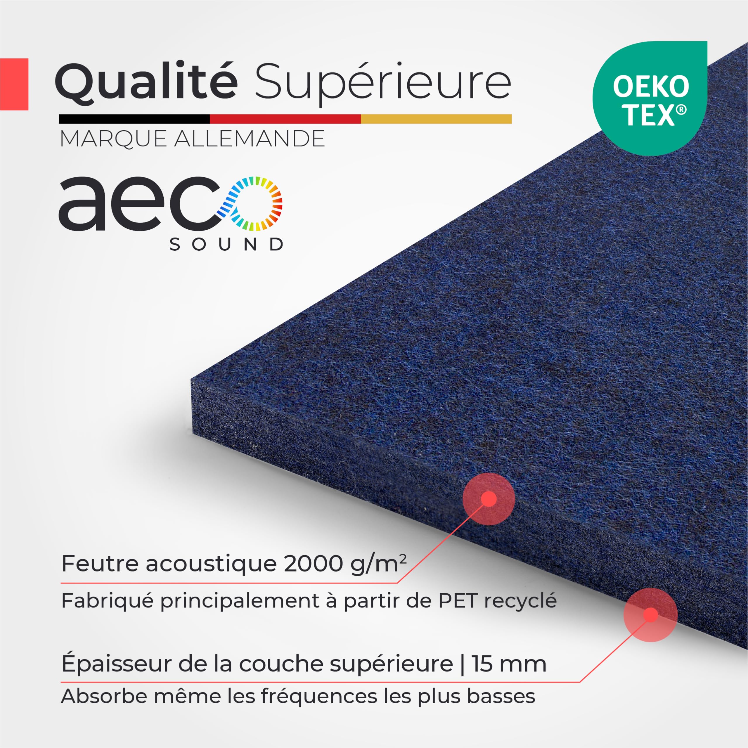 Panneaux Acoustiques en Feutre | 9 pièces de 30x30cm | auto-adhésifs | feutre acoustique extra épais de 1,5cm | isolation phonique, réduction de bruit (Bleu foncé)