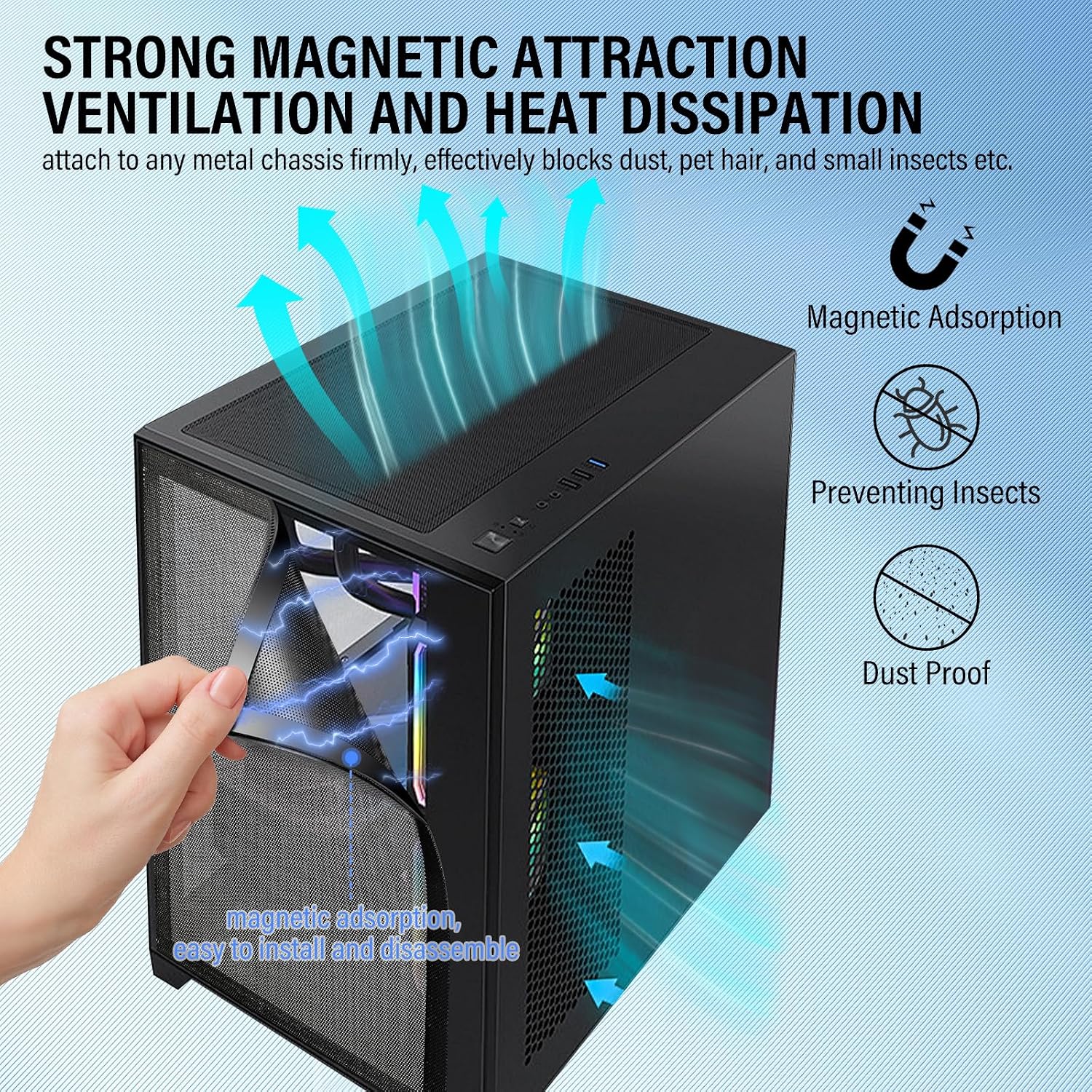 Magnetic Mesh Vent Cover, 39 x 12 Inch Cut to Fit Screen | 1 mm cuttable mesh with 5 m magnetic strip for metal floor, wall and ceiling vents or computer case filter