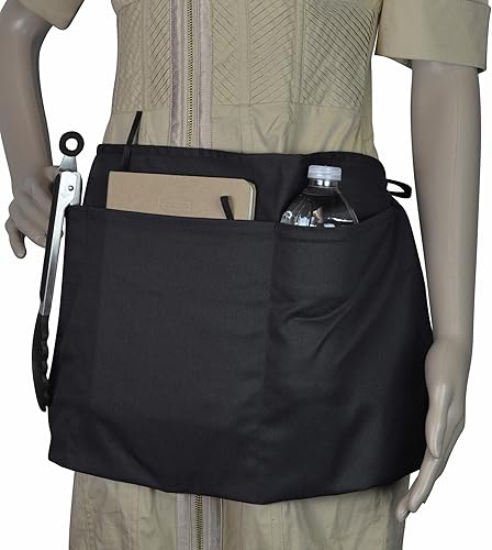 Miniatura 4 de DALIX Delantales grandes de 24 pulgadas para barman dinero cocina restaurante cintura babero delantal (3 bolsillos) negro, negro-blanco, azul