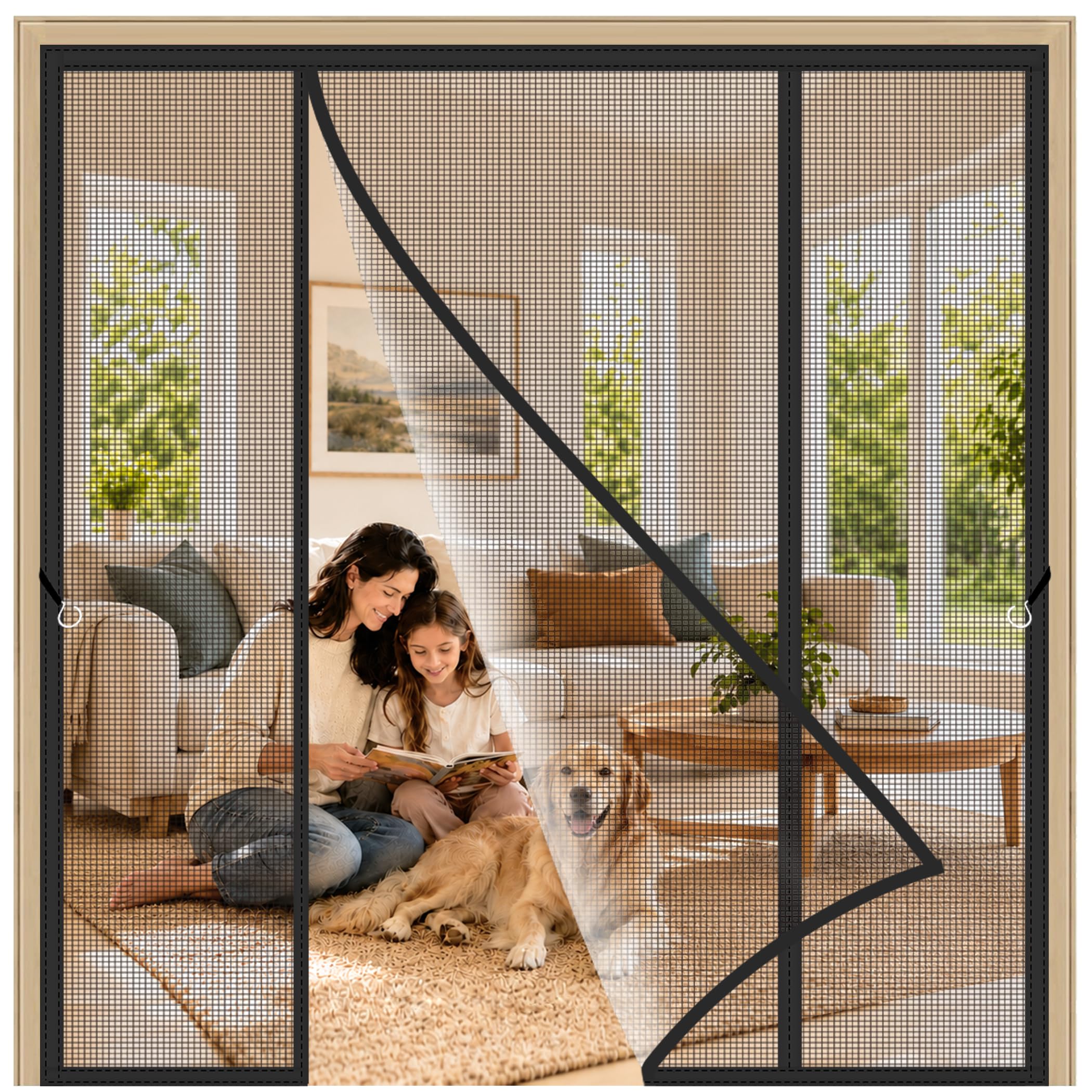 Large Size Magnetic Fly Screens Door 155x280cm Tear-Resistant Fiberglass mesh for Long-Lasting use for Large Porch Entries and Conservatory Transitions Black
