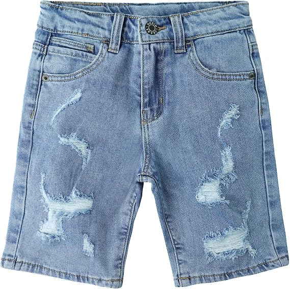 KIDSCOOL SPACE Baby Little Big Boys Denim Shorts,Elastic Waistband Inside Ripped Holes Stretch Jeans Summer Wear