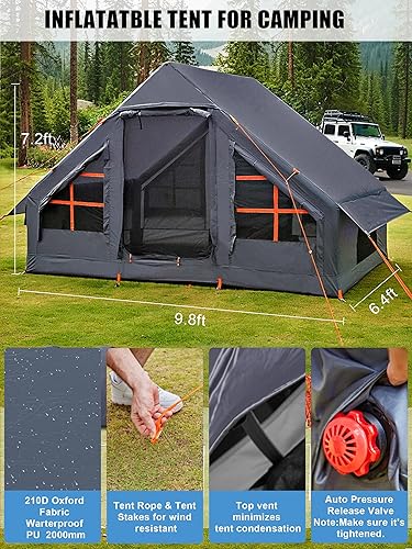 Miniatura 7 de Tiendas inflables para acampar  Tienda de campaña de glamping fácil de inflar con bomba de mano, tienda de campaña inflable de PVC impermeable para