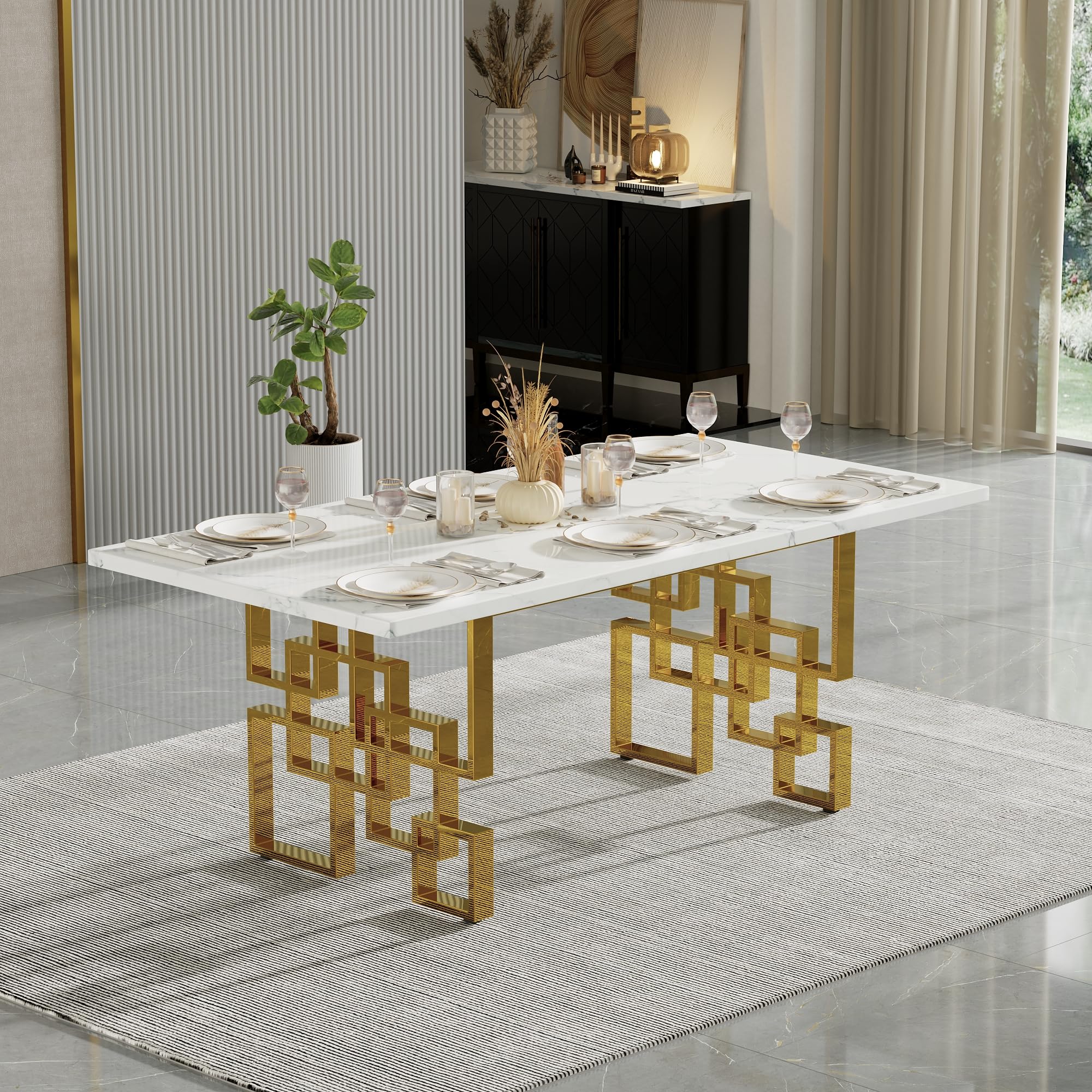 AUZ Modern Dining Table, 78 inches Rectangular Dining Room