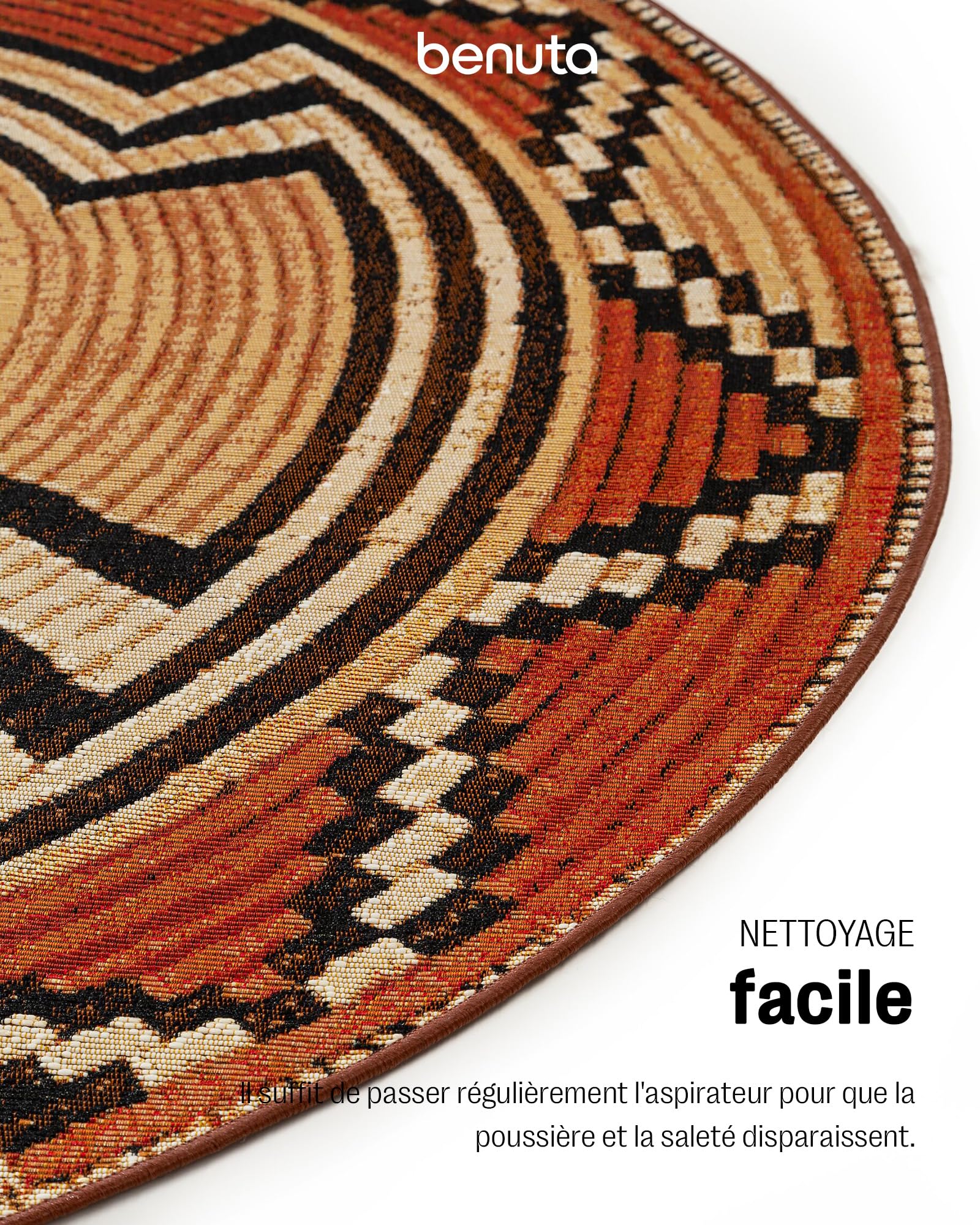 benuta Tapis d'intérieur et d'extérieur ARTIS Beige/cuivre Rond Ø 160 cm – Tapis coloré pour l'intérieur et l'extérieur – Convient au Chauffage au Sol