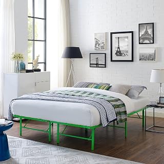 Modway Horizon Full Size Green Metal Bed Frame - No Box Spring, Folding Platform, 1300 lbs Capacity, 14" Underbed Storage