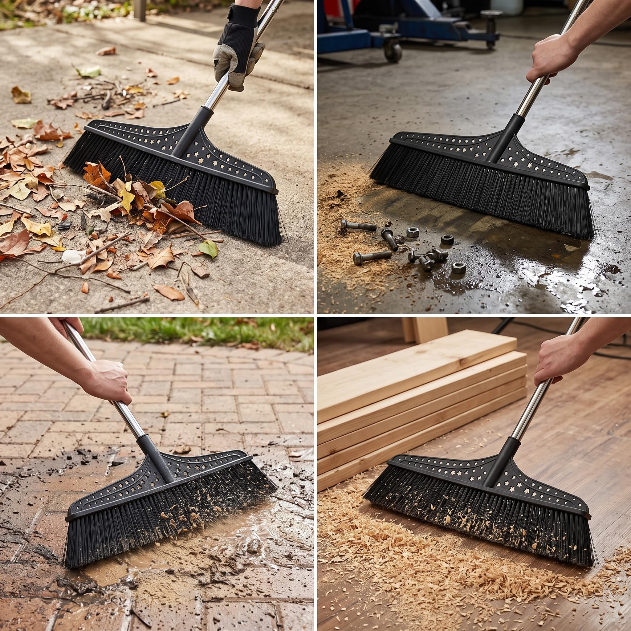 MagiDeal Escoba Exterior para Patio Escoba Cepillo Barredora Limpiador con Cerdas Que Retiran Hojas y Polvo Cabezal Amplio y Mango Extendido Ergonómico, 70 cm