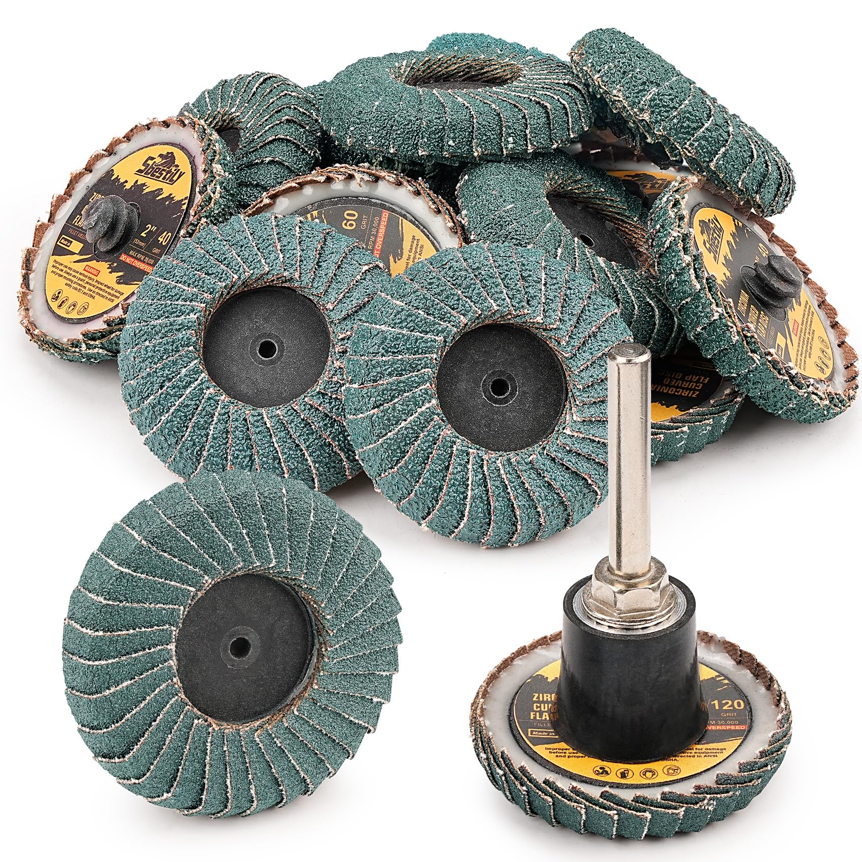 Sbestily 12PCS Mixed Curved Flap Disc 2 Inch Roll Lock Quick Change Sanding Discs 1pcs 1/4" Holder Surface Grinding Disc for Die Grinder 40/60/80/120