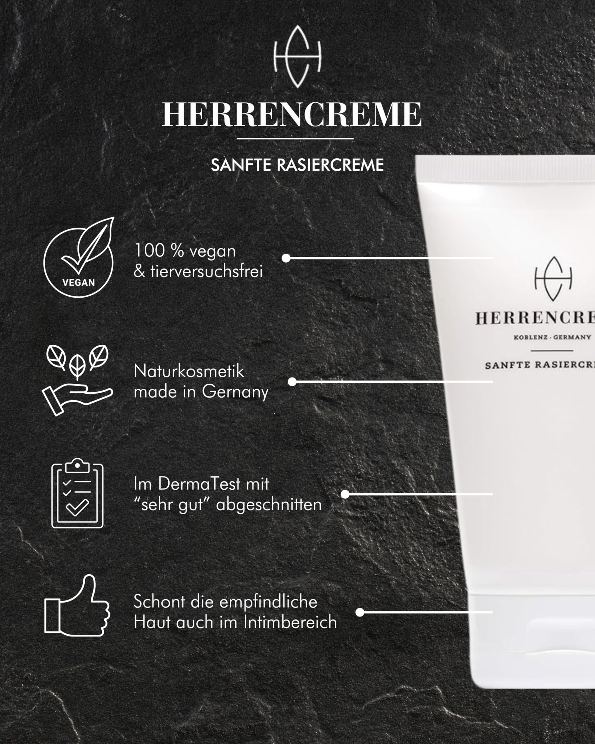 HERRENCREME Rasiercreme für Männer 150 ml I Sanfte Rasur & Pflege I Rasiercreme für Gesicht & Intimbereich Herren I Shaving Cream Men I Vom Urologen entwickelt I vegan & dermatologisch getestet