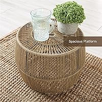 Vista 3 de Furniture of America Ysar - Mesa de centro redonda de ratán bohemio para exteriores con marco de metal, resistente a todo tipo de clima y al óxido