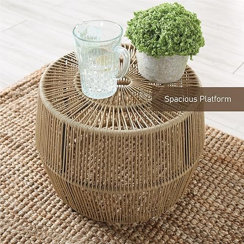 Miniatura 3 de Muse & Lounge Co. Ysar - Mesa de centro redonda de ratán bohemio para exteriores con marco de metal, resistente a todo tipo de clima y al óxido,