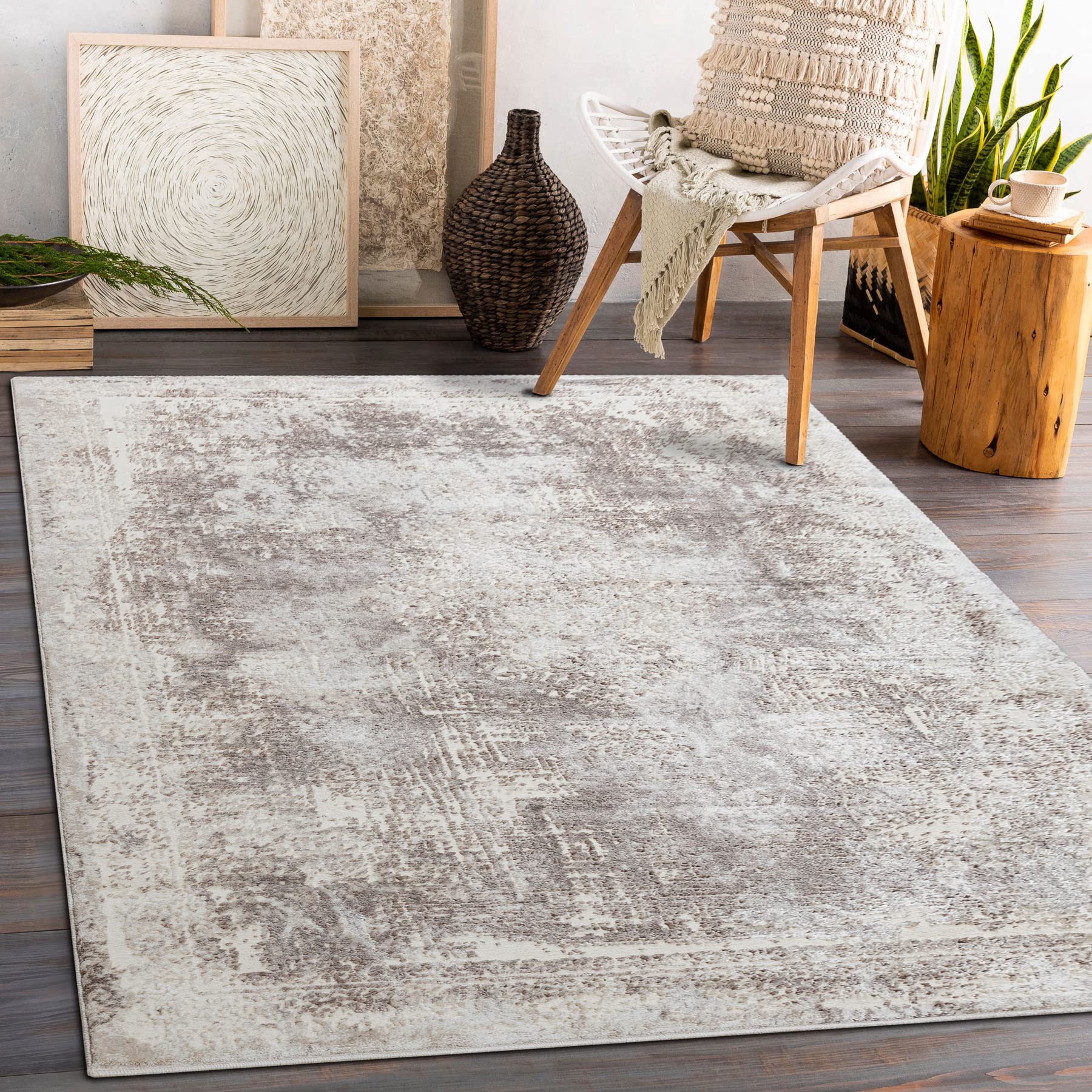 Tapis Core Vintage Rosette en deux niveaux de toison structurel doux beige