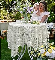 Vista 6 de Lace Embroidered Tablecloth. Square Lace Vintage Tablecloth Dustproof Table Protector for Kitchen Dining Room Party Banquet Home Picnic Wedding