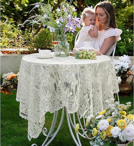Miniatura 6 de Lace Embroidered Tablecloth. Square Lace Vintage Tablecloth Dustproof Table Protector for Kitchen Dining Room Party Banquet Home Picnic Wedding