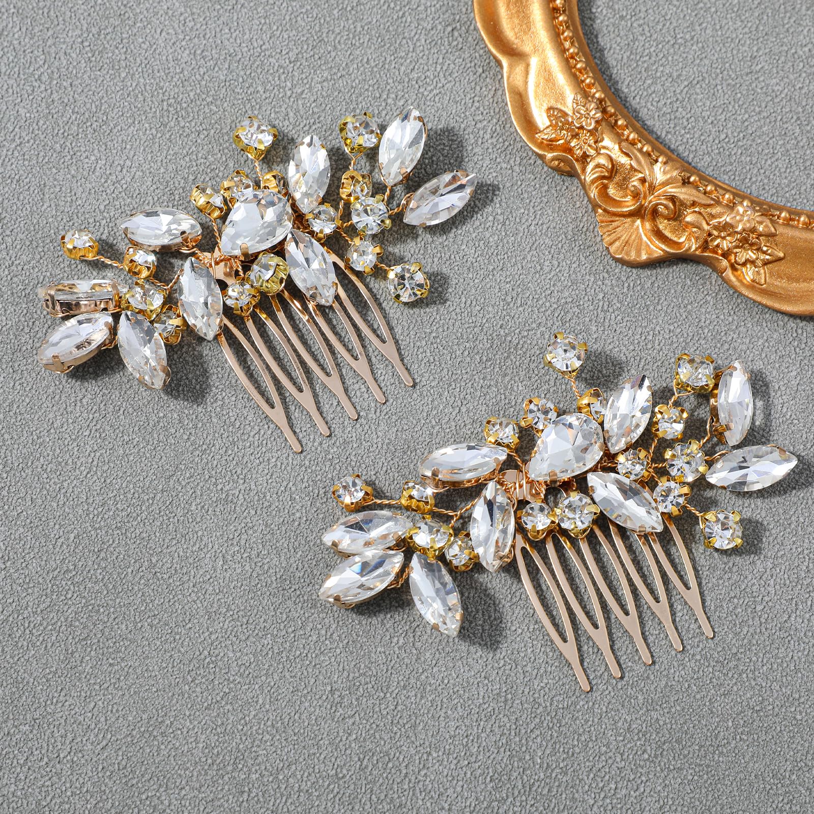 2Pcs Bridal Wedding Hair Comb Gold Rhinestone Hair Piece Sparkle Metal Crystal Hair Accessories for Bride Bridesmaids Women Girls - Image 4