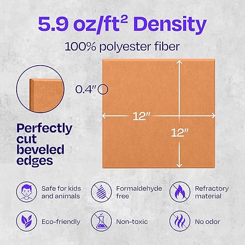 Miniatura 6 de Paneles insonorizantes de alta densidad para pared, forma cuadrada, paquete de 12 unidades de 12" x 12" x 0.4", color naranja de los años 70