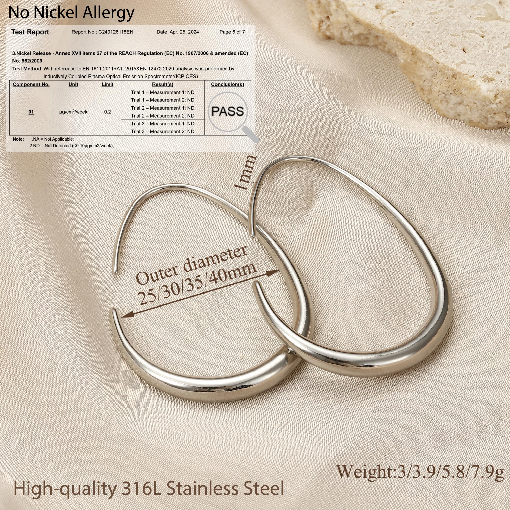 Adramata Orecchini a Cerchio per Donna in Acciaio Inossidabile Orecchini Cerchio Ovali in Oro 18K/Oro Rosa/Argento Ipoallergenici Goccia d'acqua Orecchini a Goccia, 25/30/35/40MM