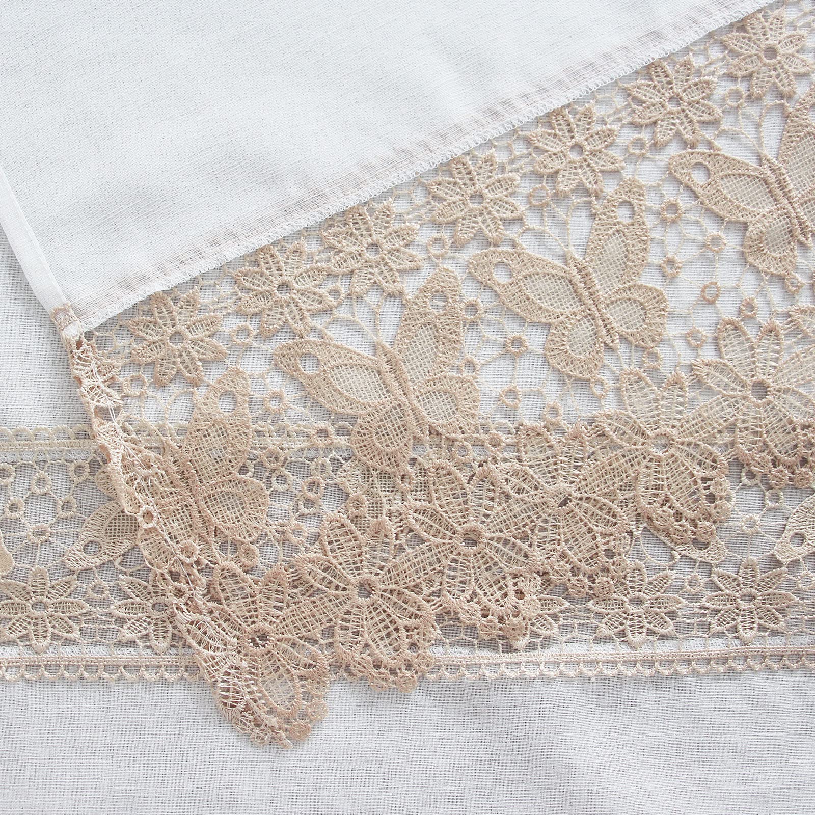 Coppia Tendine Finestra Con Pizzo Ricamato - 60x150cm - Bianco - Stile Shabby Chic Per Cucina - Foto 13