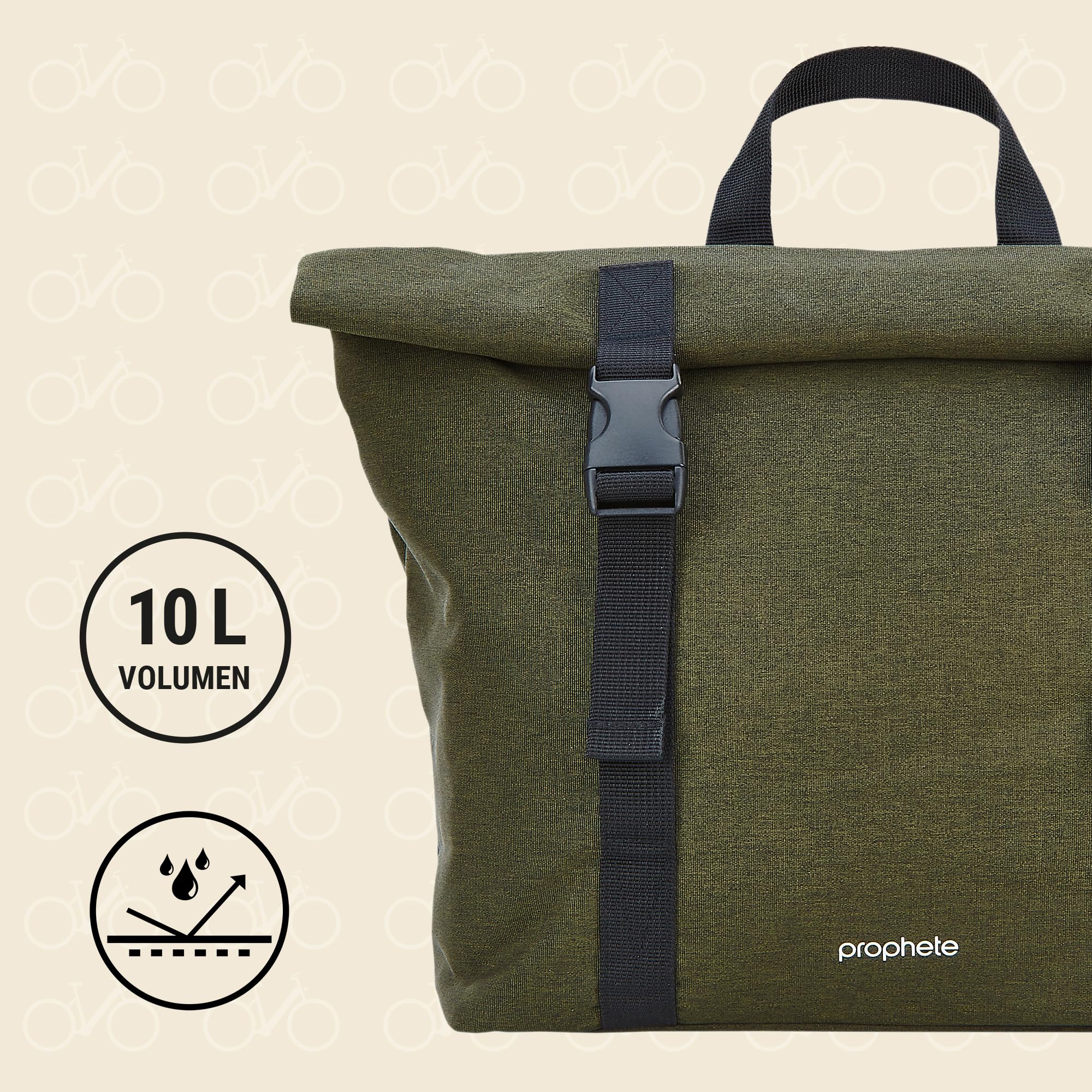 Prophete Borsa laterale per bicicletta, 10 litri, 29,5 x 26 cm, impermeabile, verde