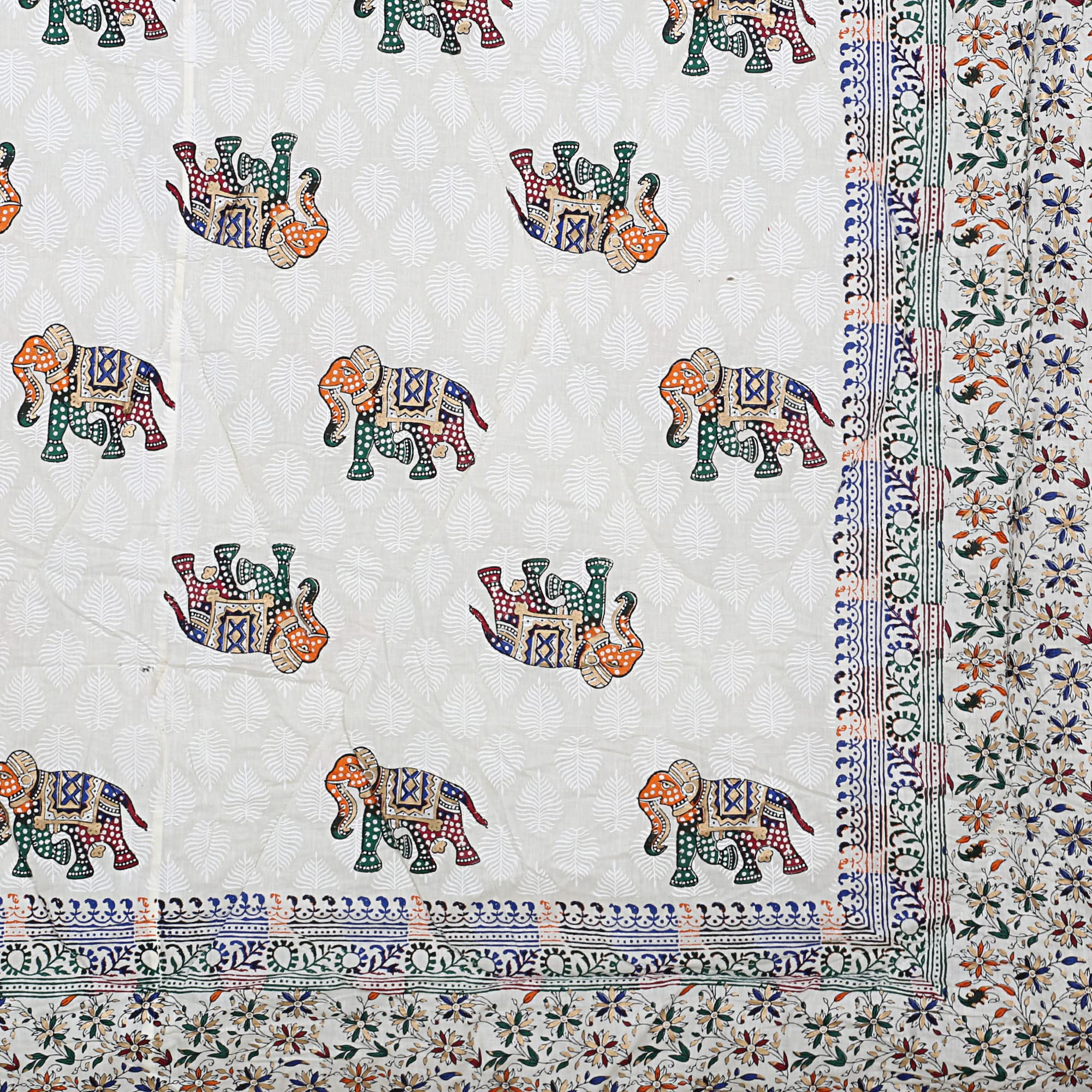 URBAN HAAT Cotton Double Bed King Size Jaipuri Razai/Rajai/Razai/Quilt Hand Block Print Blanket for Winter(200 GSM,Multicolour) 1