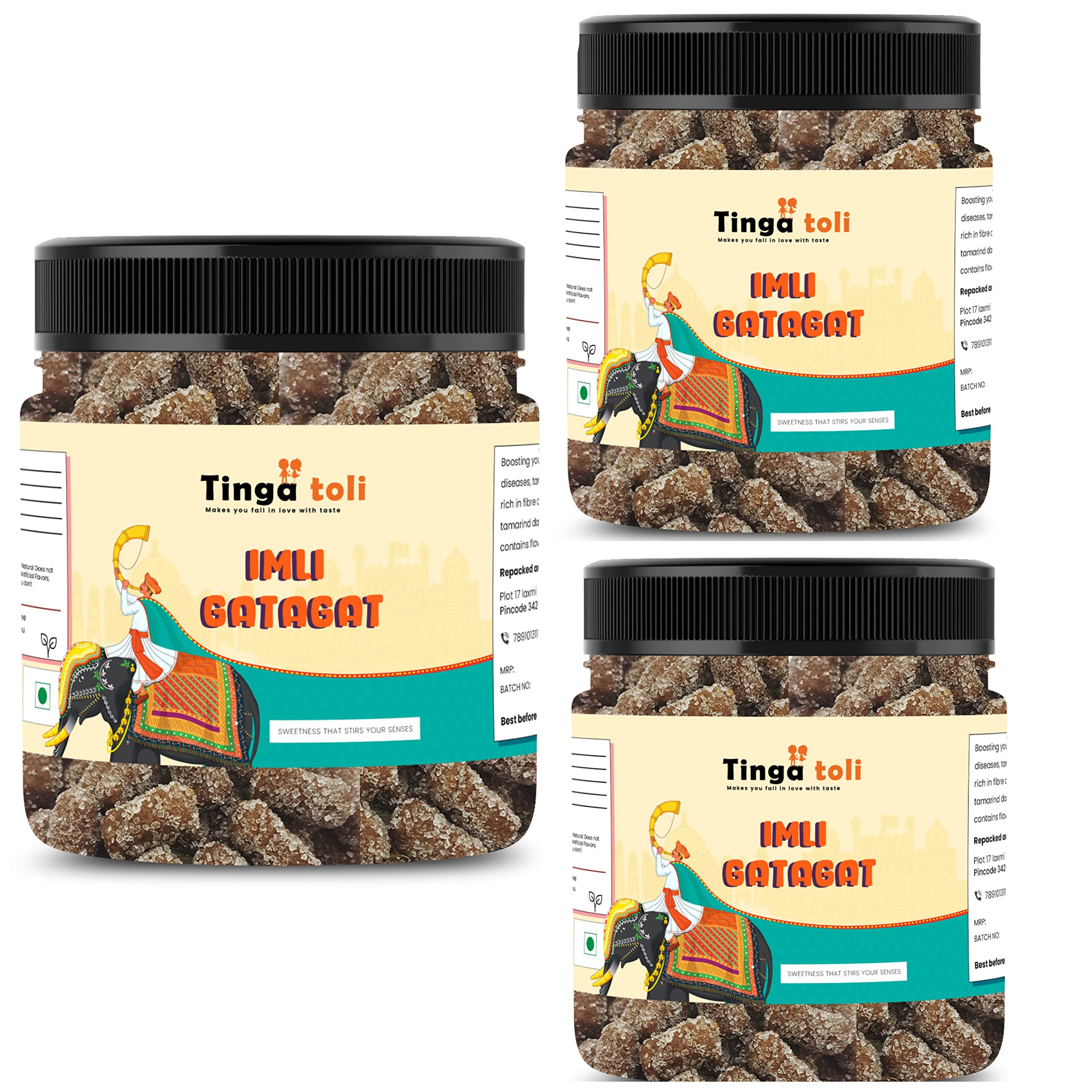 TINGA TOLI Imli Gatagat Candy Sweet & Sour Tamarind Candy Pack of 3 of 400 Grams Total 1200 Grams Tamarind Emly gatagat Khatta Meetha Chulbuli Imli Candy [Jar Pack] (B0BWFNSH2Q) Amazon Price History, Amazon Price Tracker