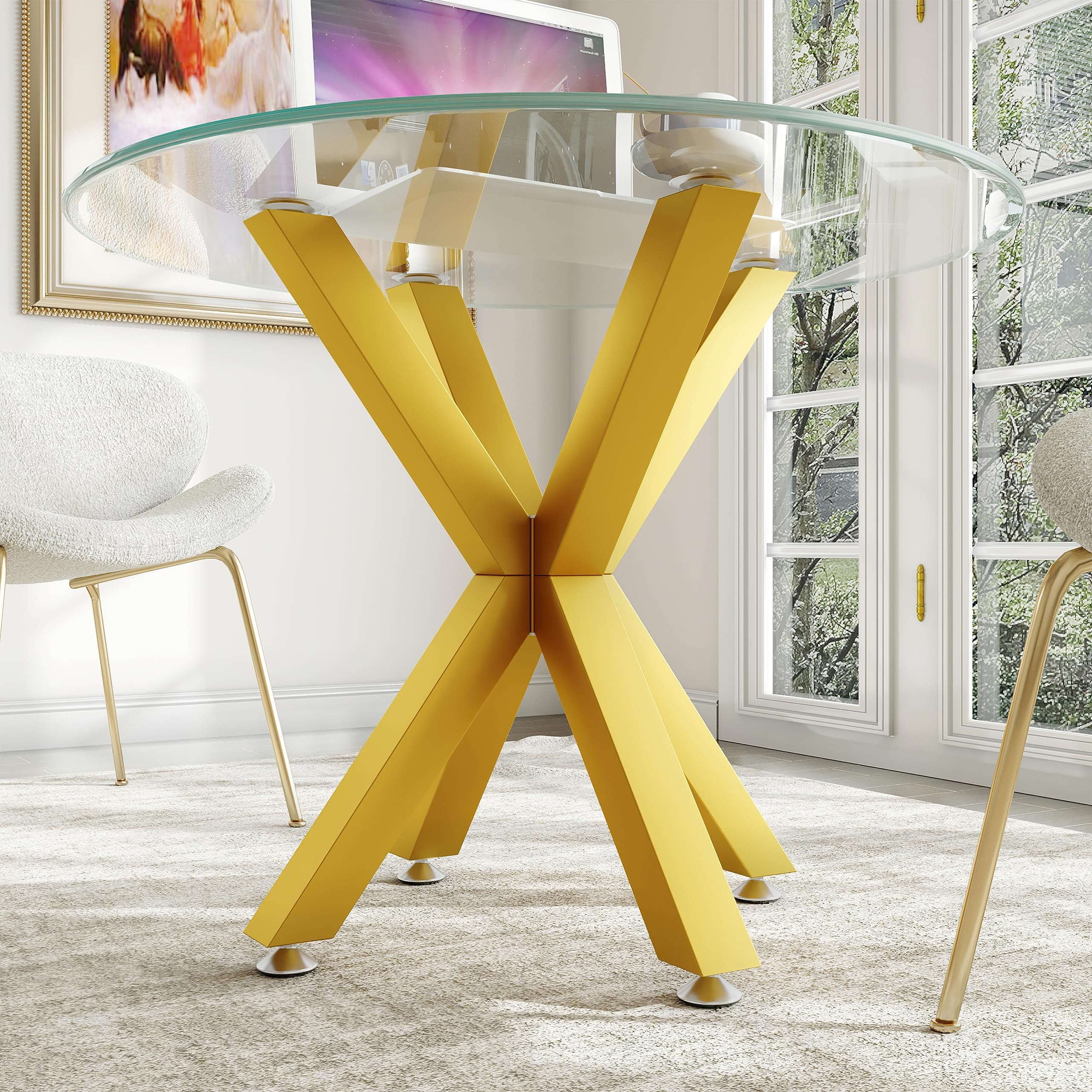 FUSHIAIPTC 28 Inch Metal Table Legs for DIY Coffee Table, Dining Table, Desk, Gold Industrial & Art Heavy Duty Furniture Legs Glass, Marble, and Wood Table Tops are All Suitable Gold