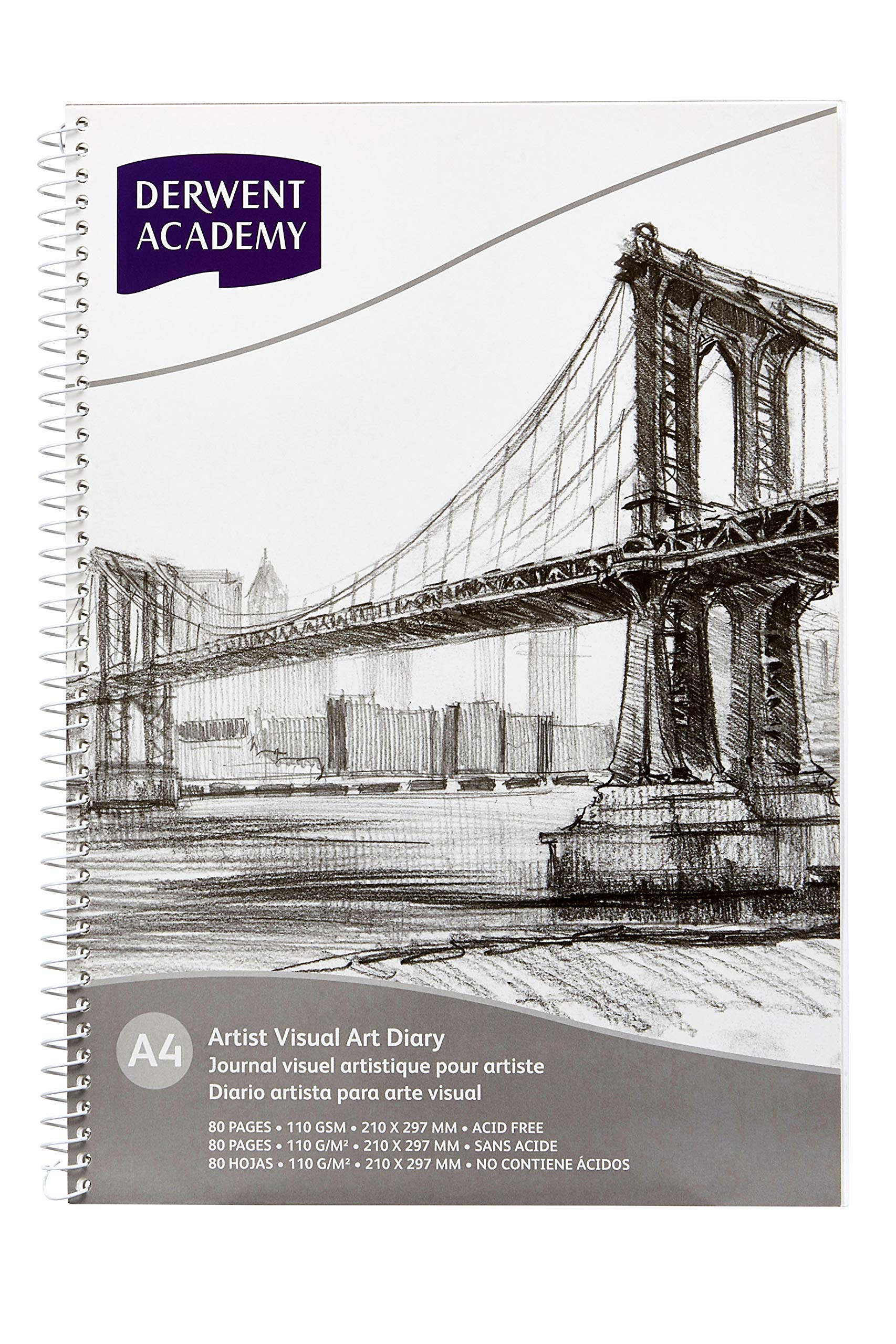 Derwent AcademyVisual Art Diary Sketch Pad 80 Pages, 110 GSM (A4 Portrait)