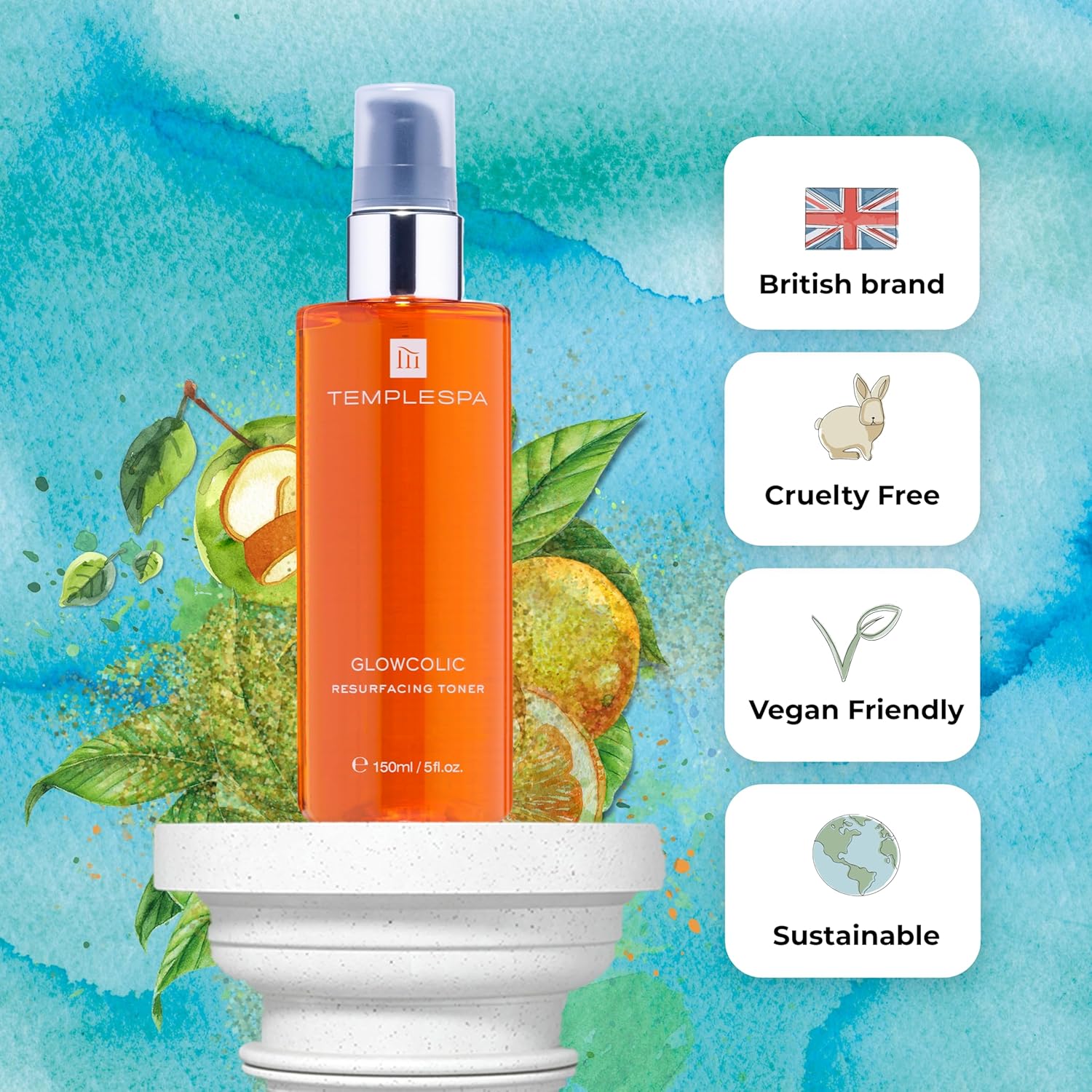 TEMPLESPA | GLOWCOLIC | Exfoliating Toner with Glycolic Acid, Vitamin C and Hyaluronic Acid to Reveal Smooth and Glowing Skin, Natural Ingredients, Cruelty-Free, Vegan, 5.0 fl.oz.