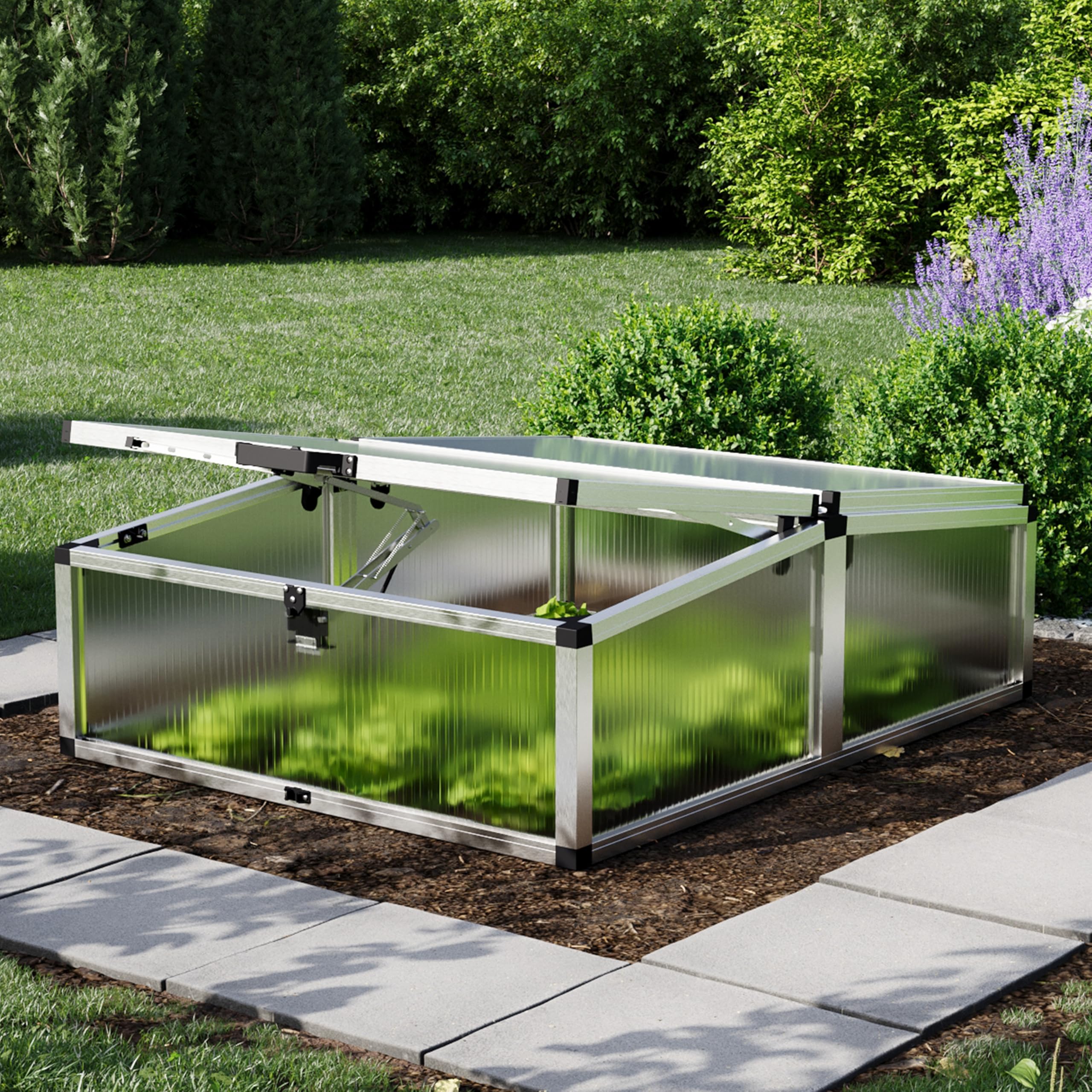 GFP Frühbeetkasten 103 x 132 cm Frühbeetaufsatz Caro, Aluminium mit Polycarbonat Doppelstegplatten