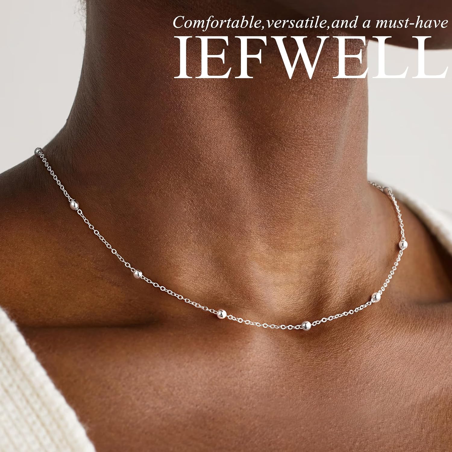IEFWELL Silver Chain Necklace for Women 1.6mm Satellite Bead Shiny Sturdy Hypoallergenic Trendy 16/18/20/22/24 Inches Dainty Valentine's Gifts for Women - Image 4