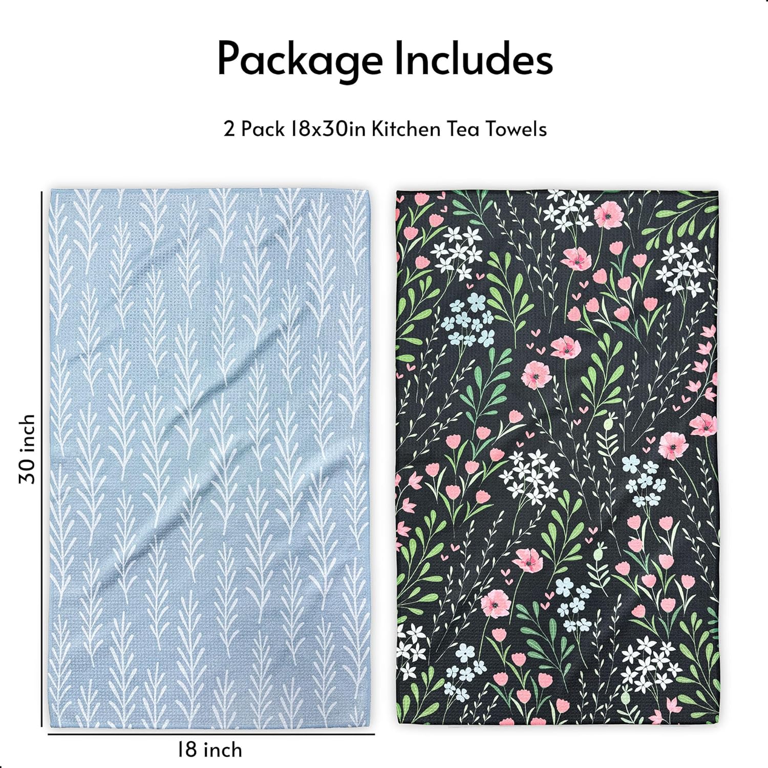 Kitchen Towels, 18" x 30" Dish Towels for Kitchen Drying, Quick Dry Tea Towels, Premium Microfiber Dish Cloths, Midnight Bloom Series, 2-Pack - Image 6