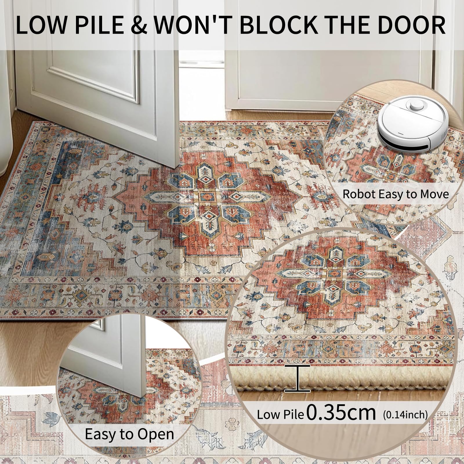 Cycleader 60x180cm Non-Slip Washable Runner Rug for Hallway, Vintage Boho Faux Cashmere Carpet Anti-Fatigue Kitchen Rugs Indoor Soft Long Floor Mat Low Pile Runners with Anti-Slip Backing for Bedroom - Image 4