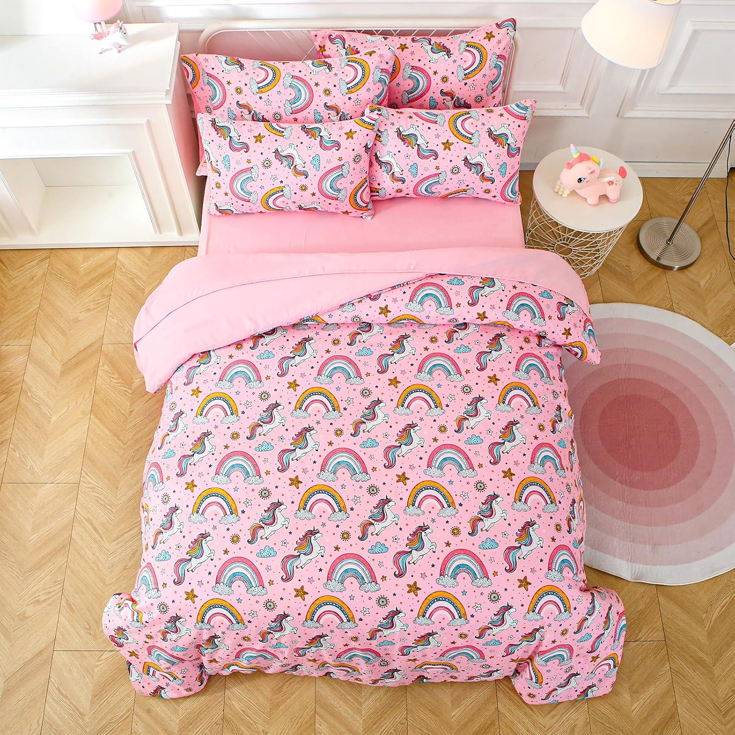 Aqzuxira Glow in The Dark Kids Comforter Set, 3 Pieces Pink Unicorn Bedding Set Twin Size for Boys Girls Teen, 1 Comforter, 1 Pillowcase, 1 Pillow Sham - Image 8